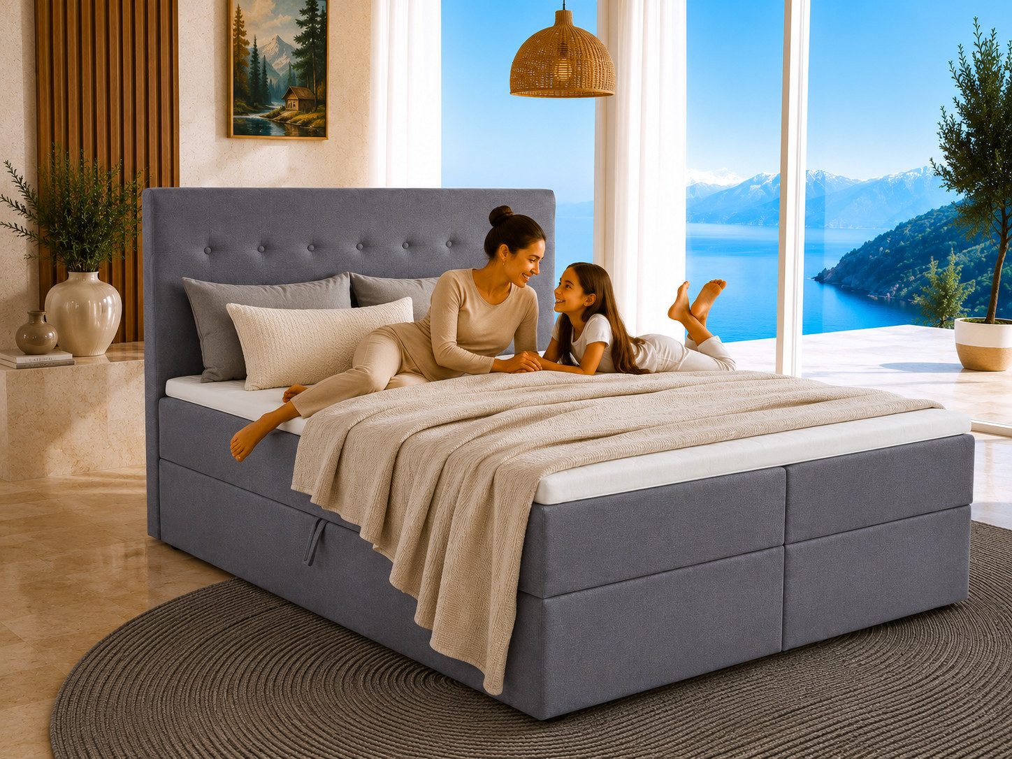 Best for Home Boxspringbett Polsterbett mit 7-Zonen-Taschenfederkernmatratze und Schubladen (Komplettset (Boxspringbett inkl. 2 Matratzen, Topper & Stauraum-Sch – Bild 3 von 5