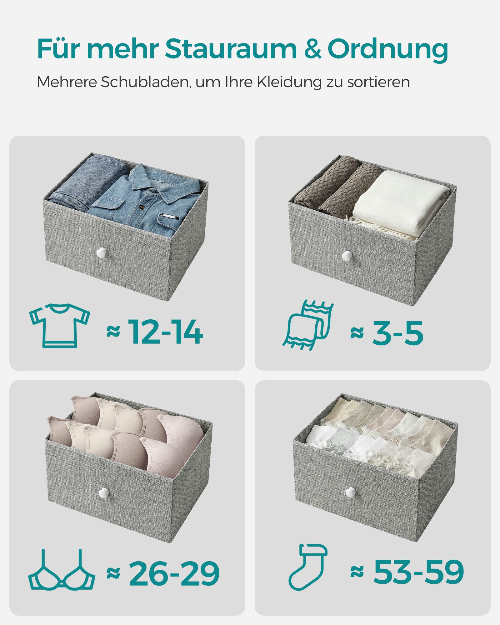 SONGMICS Kommode, Aufbewahrungsschrank mit 6 Stoffschubladen