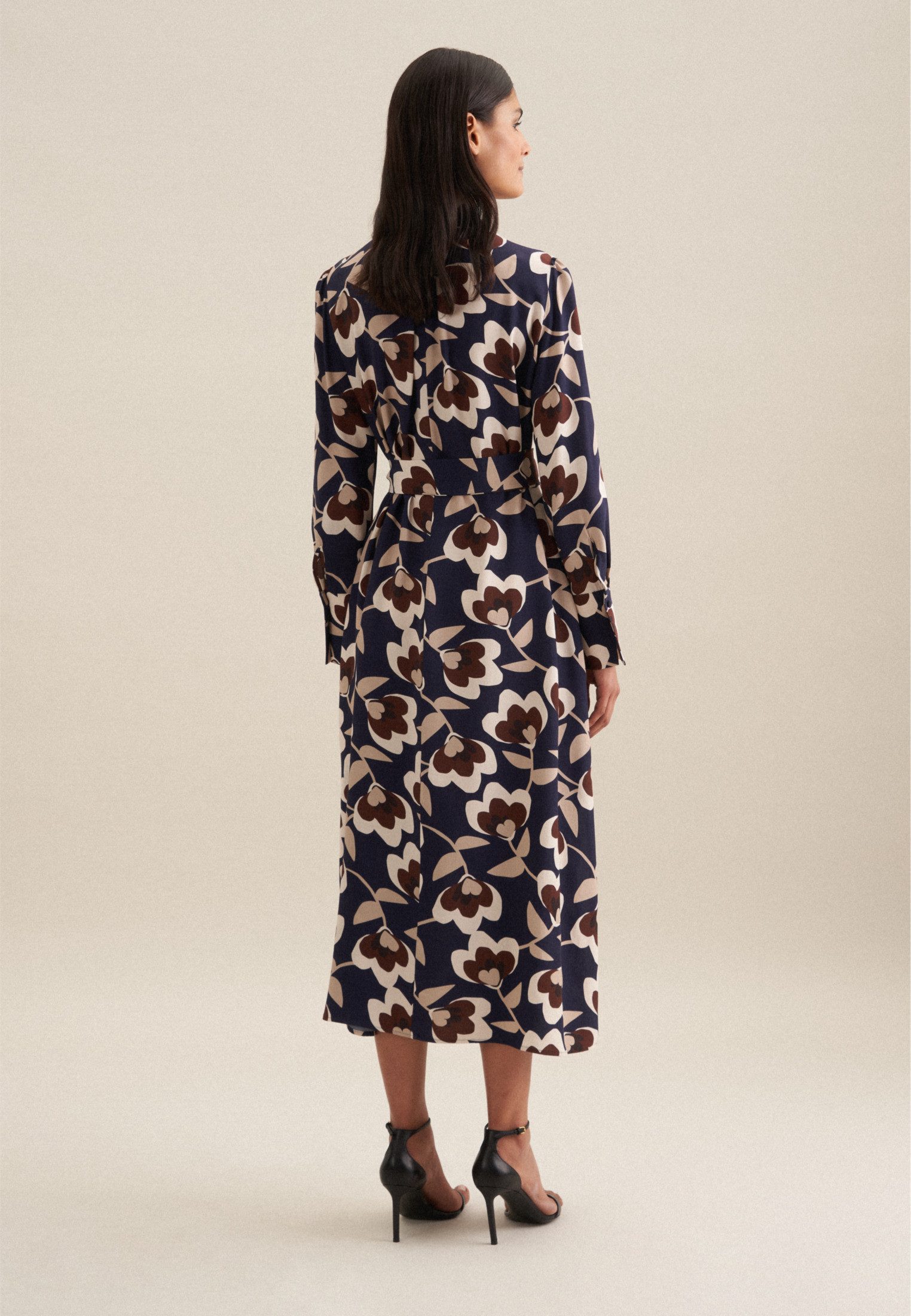 seidensticker Sommerkleid Schwarze Rose Langarm Kragen Druck günstig online kaufen