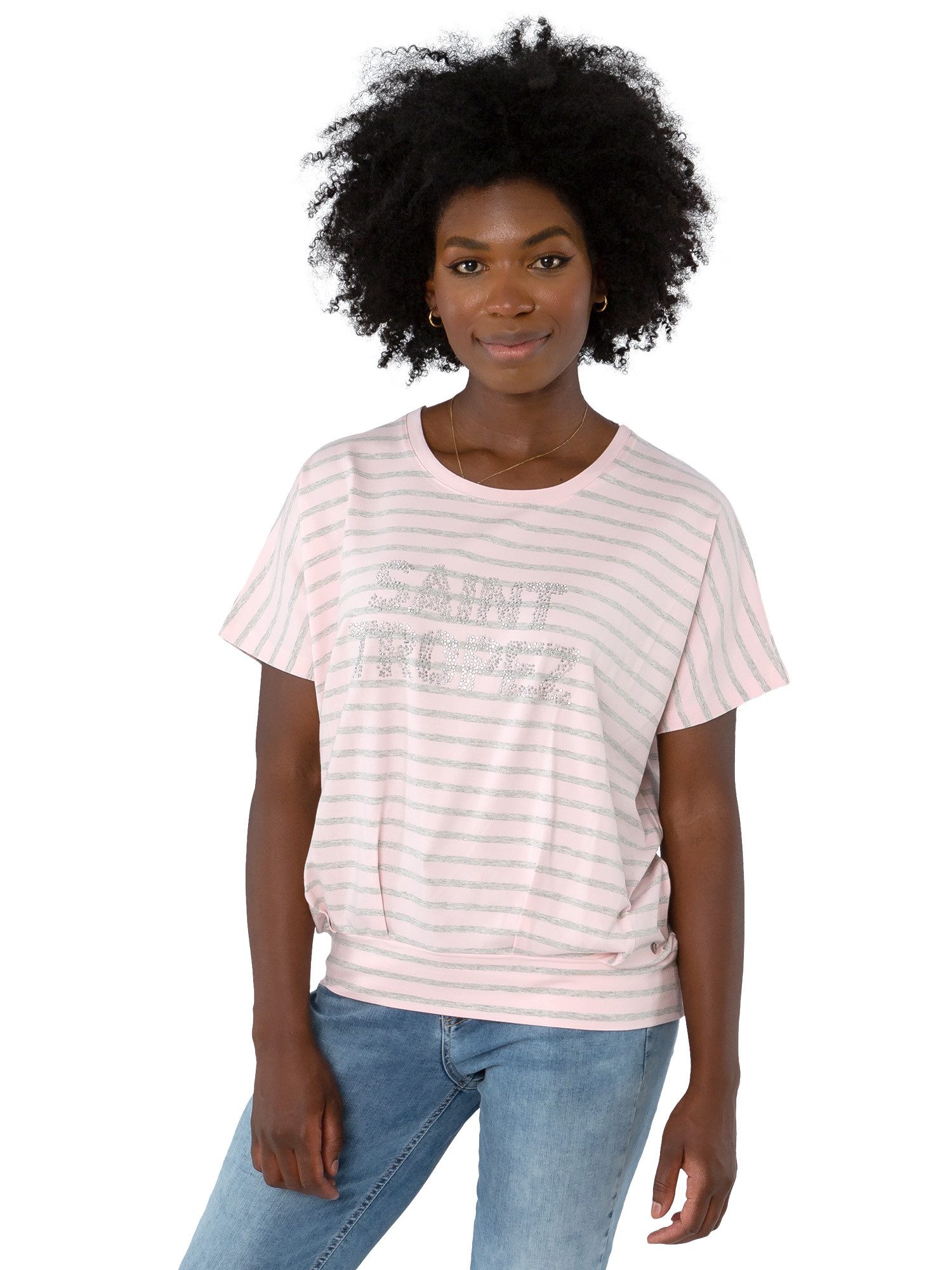 Rundhalsshirt G30-1206, "Saint Tropez" mit Streifen und Strasssteinen
