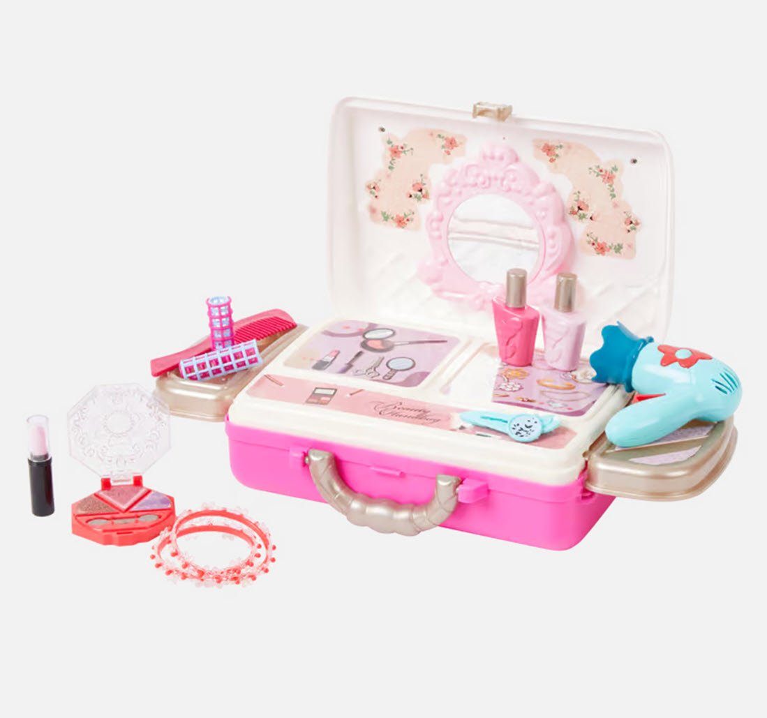 Spielzeug-Frisierkoffer Kosmetikkoffer Schleife mit Zubehör Make-up-Spielzeugkoffer