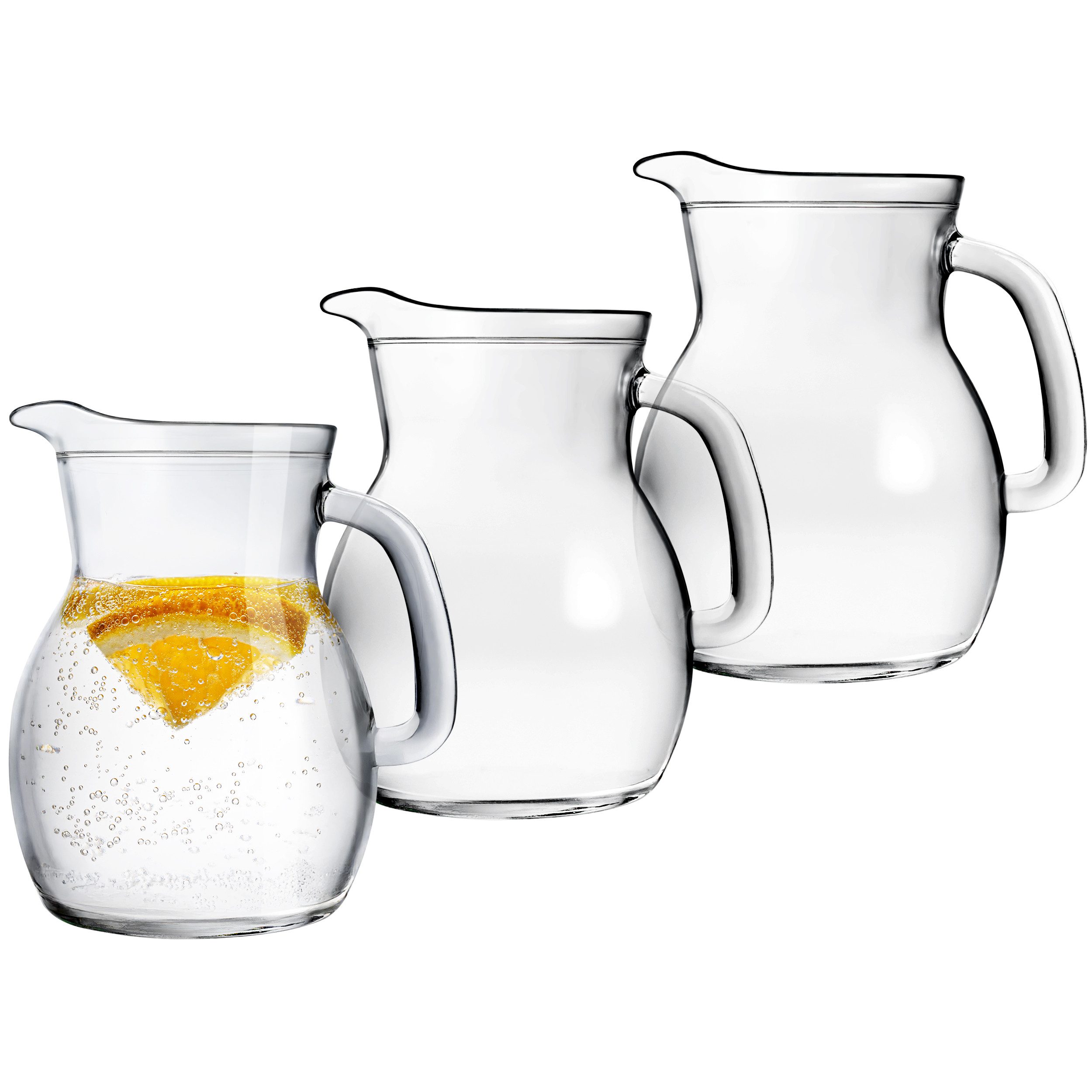 KONZEPT Wasserkrug Glaskrug Transparent Ergonomischer Griff, (3-tlg), Volumen: 1L, 500 ml, 250 ml. Set 1/2/3 Stk.