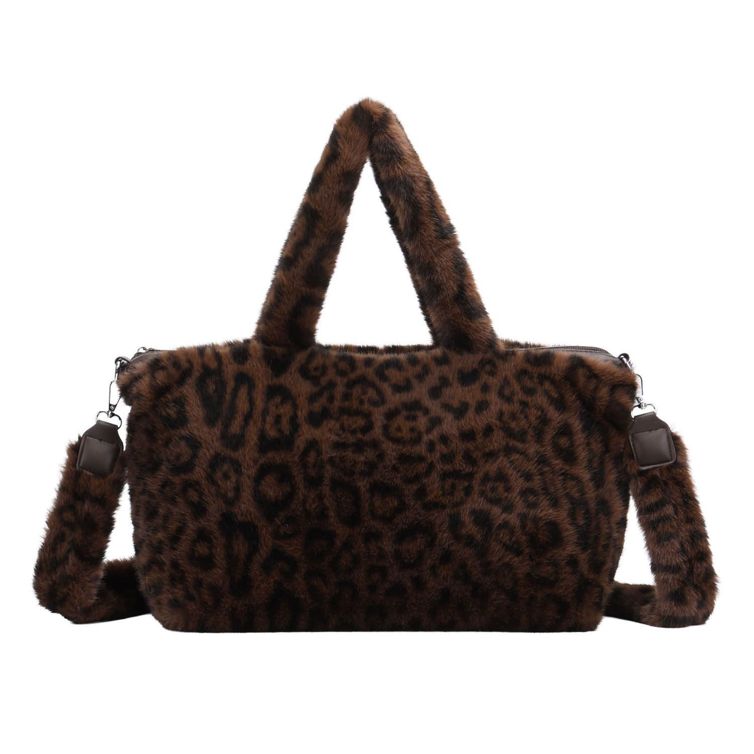 ITALYSHOP24 Schultertasche XL DAMEN PELZTASCHE Tote Bag Leopard Print Tasche Shopper Plüsch Fell, Leo Umhängetasche Teddytasche Weekender Kunstpelz Teddy CrossOver