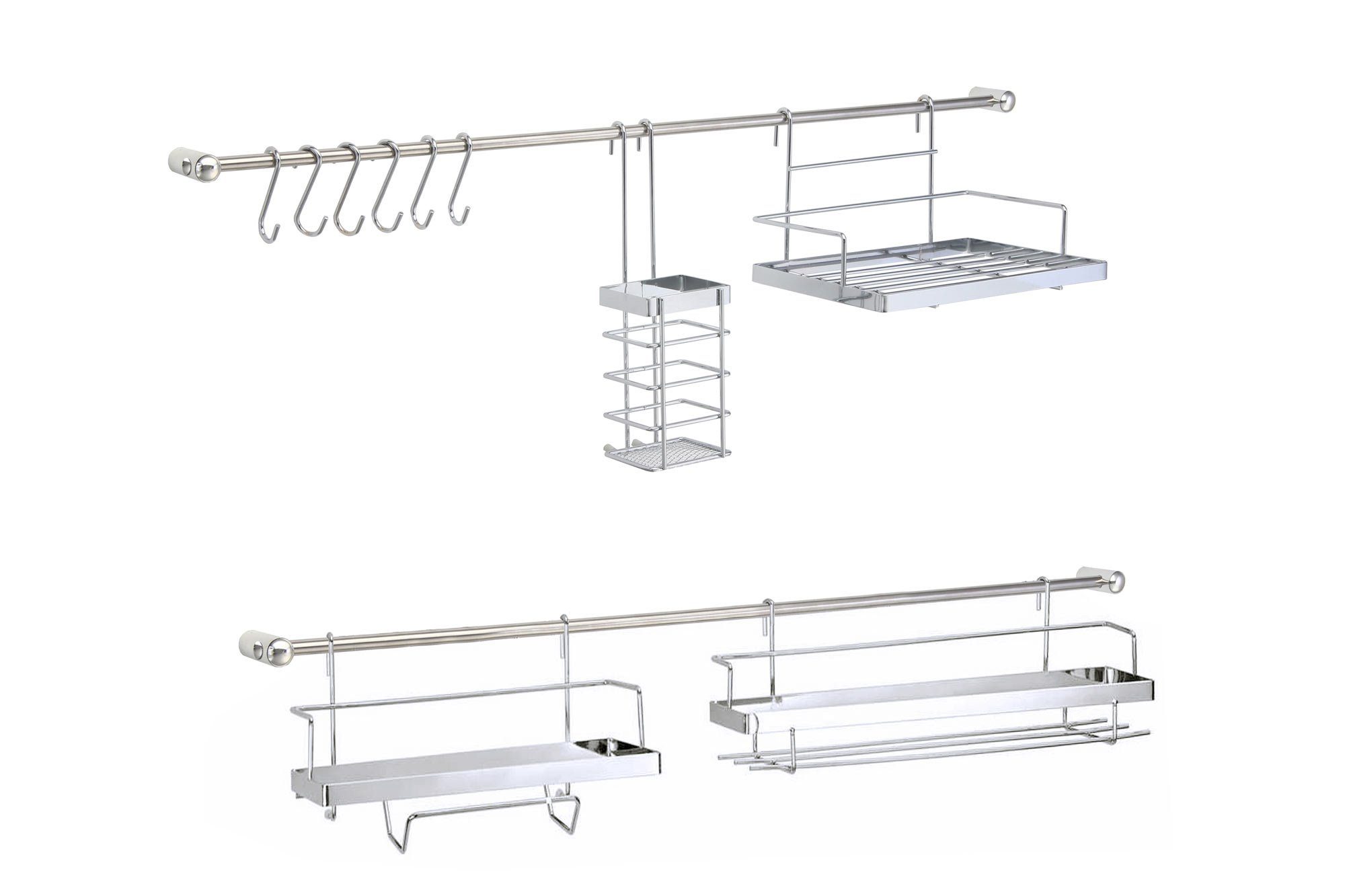 Harms Import Küchenorganizer-Set, (Set, 16-tlg), 2 Küchenleisten Regale  Rollenhalter Besteckhalter