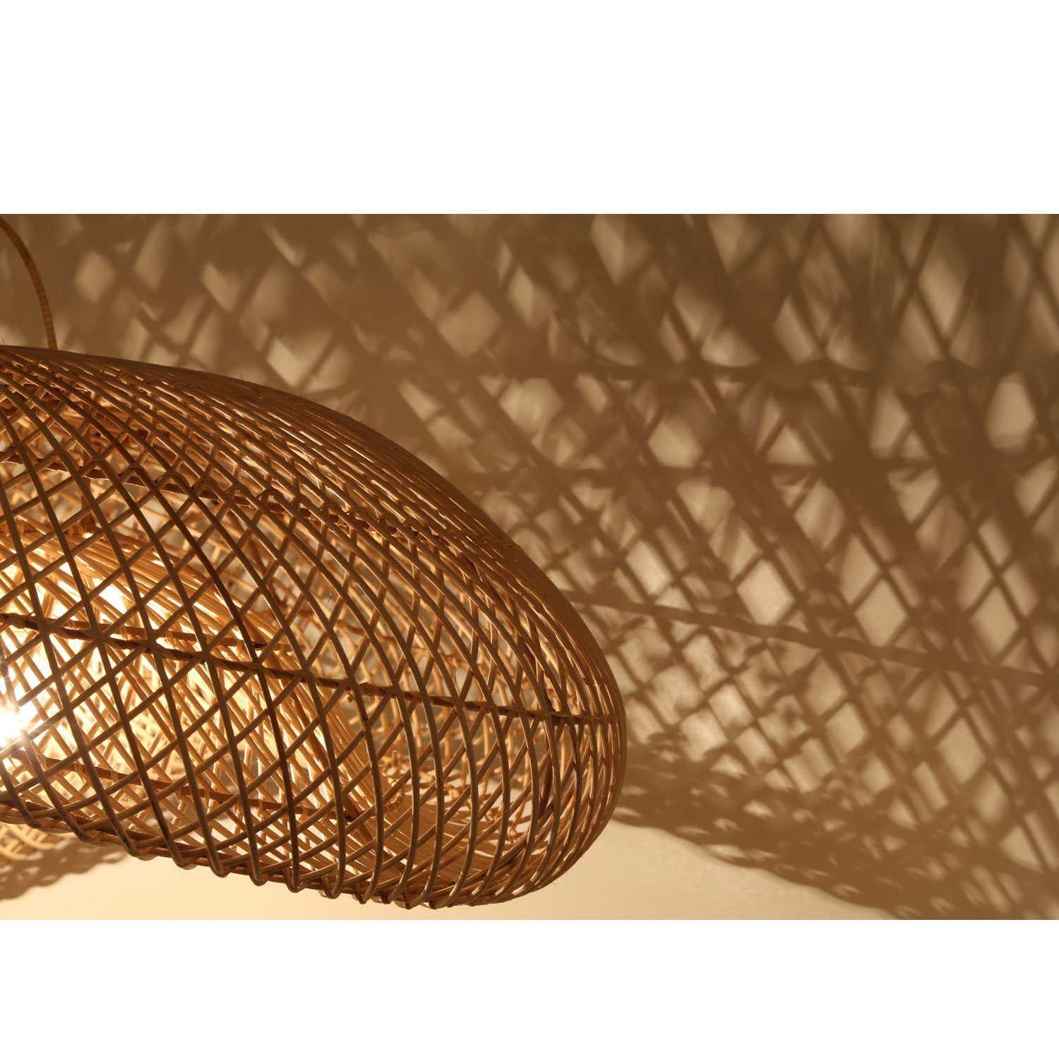 Casa Moro Deckenleuchten Rattan Lampe LUNA in Wellen Form handgemachte Pendelleuchte, ohne Leuchtmittel, moderne Hängelampe in Natur Beige – Bild 3 von 5
