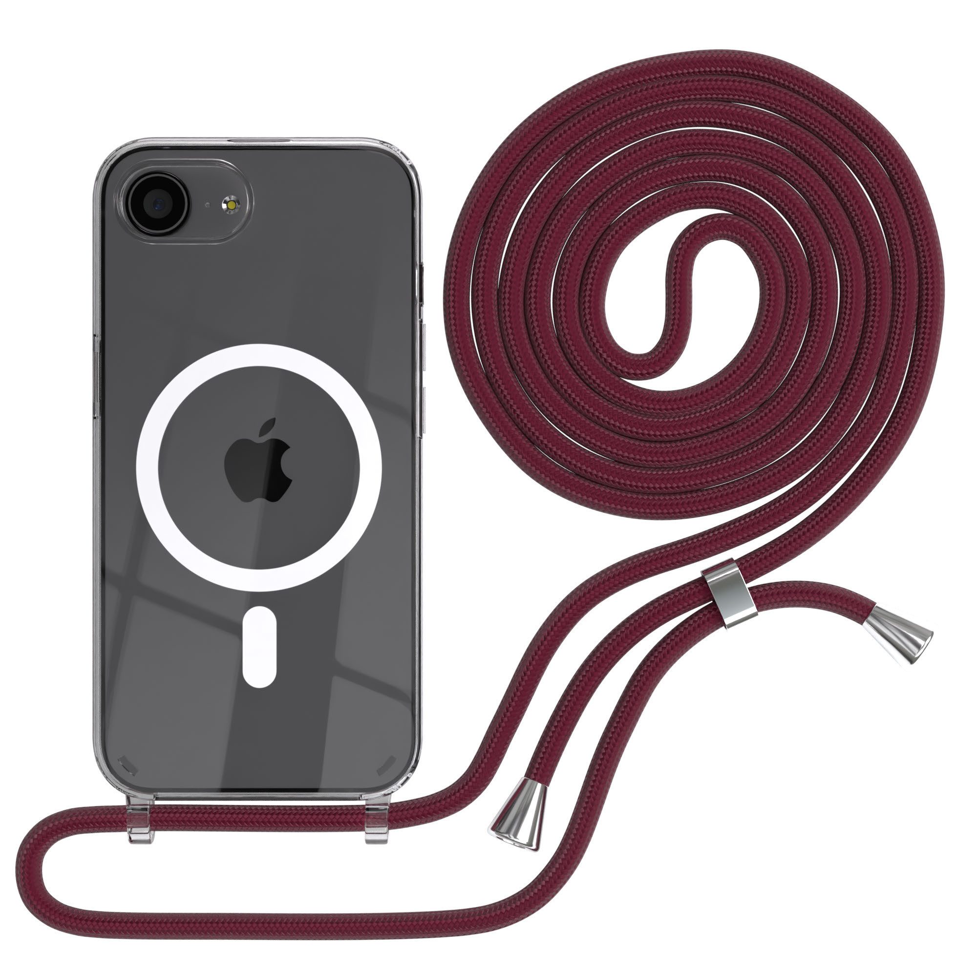 EAZY CASE Handykette mit Magsafe Hülle für Apple iPhone 17e 6,1 Zoll, Hülle MagSafe Smartphonekette für Unterwegs Festivalhülle Bordeaux Rot