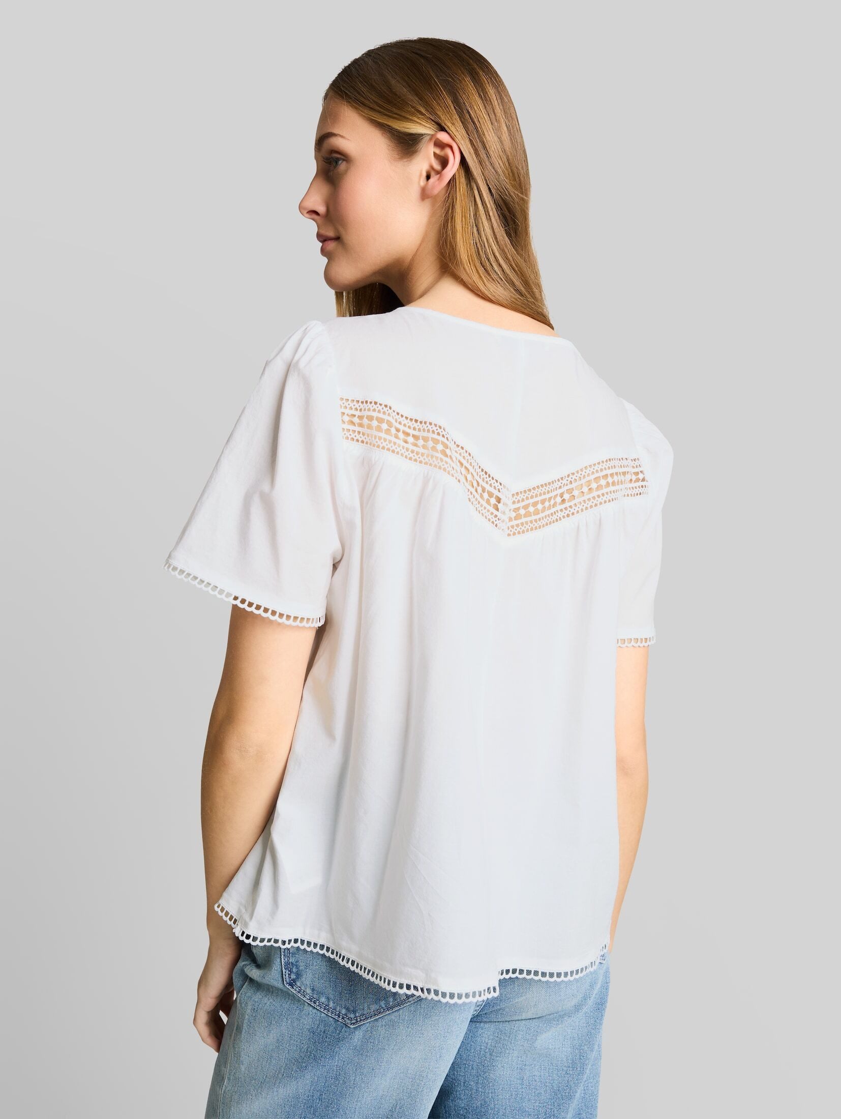 TOM TAILOR Denim Kurzarmbluse Blusen & Shirts Bluse mit Häkel-Details