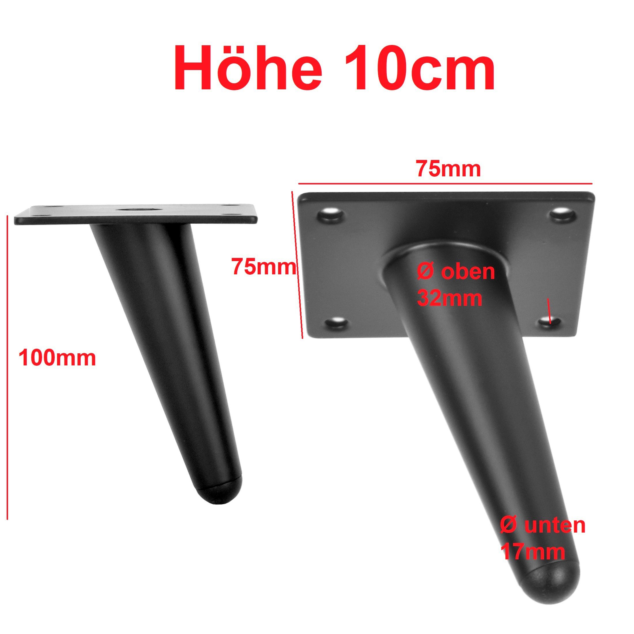 Prima-Online Möbelfuß Metallfüße schräg Schrankfuß Sofafuß H: 10-23cm Schwarz oder Gold