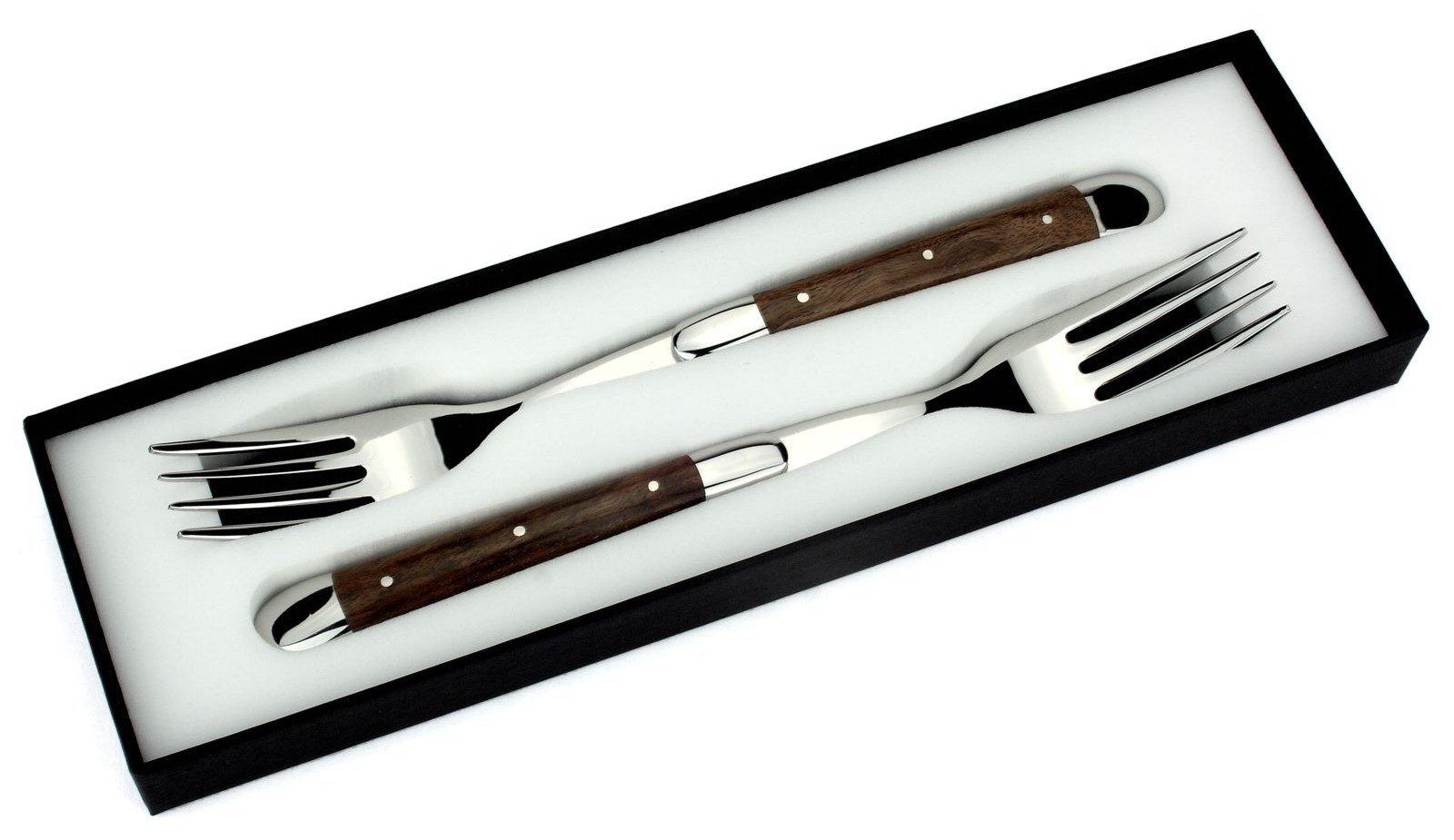 Forge de Laguiole Steakbesteck FE2 2M IN NO BRI, 2 Gabeln - Griff Nussbaum - Stahl glänzend