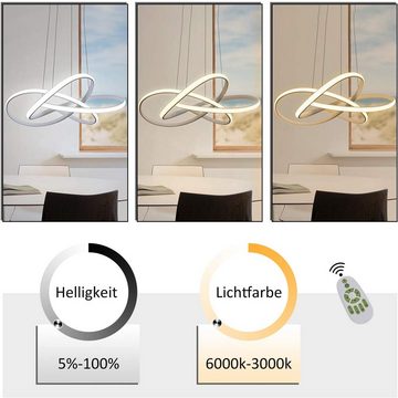 ZMH LED Pendelleuchte Höhenverstellbar 59W Ring Kronleuchter Fernbedienung Schlafzimmer, Augenschutz, LED fest integriert, 3000-6500k, Ø62cm Ringe Kronleuchter, Pendant Lamp Restaurant