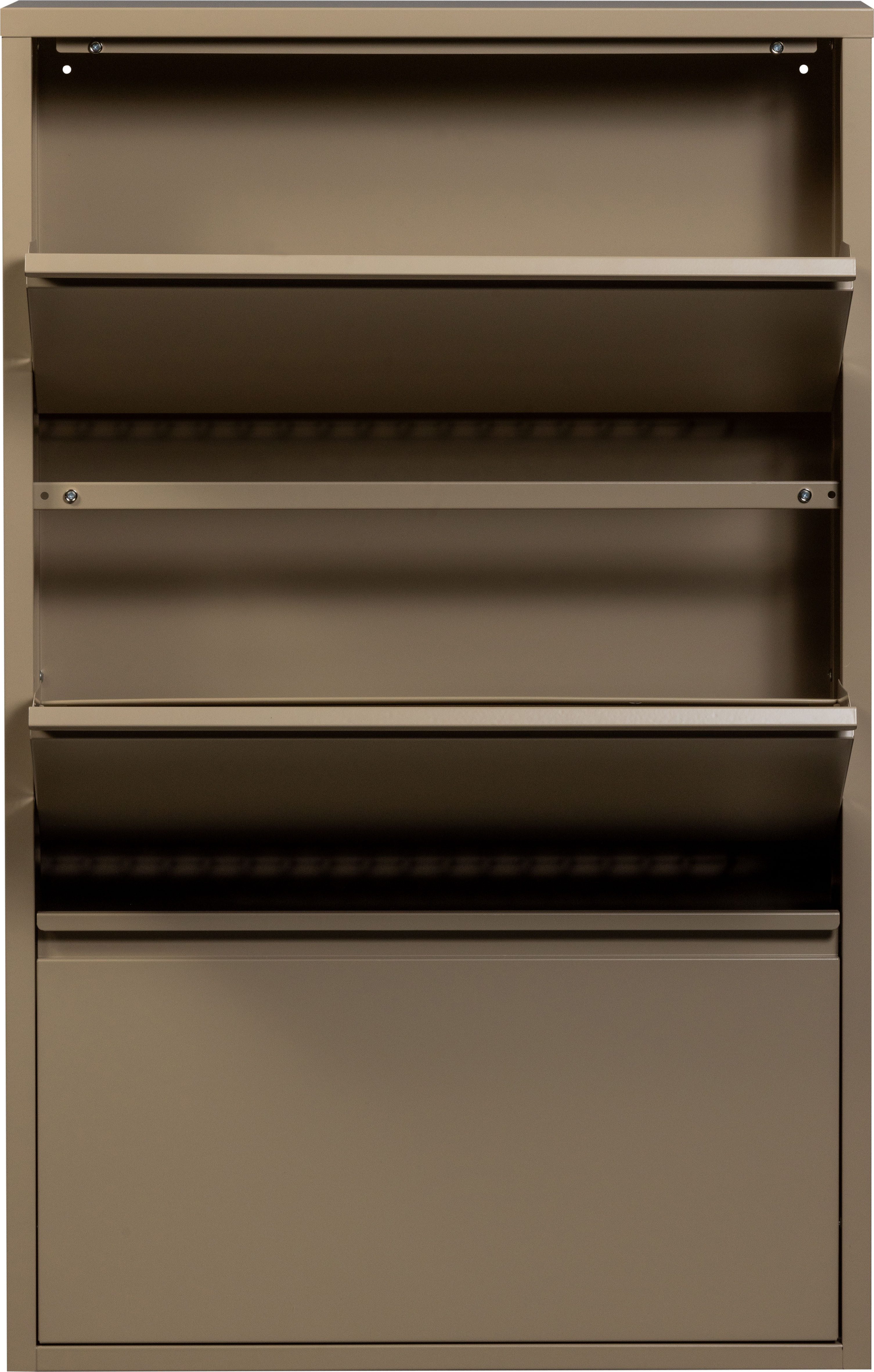WOOOD Schuhschrank Metall pulverbeschichtet mit Griffleiste H 103 x B 66 x T 16 cm Tragkraft 20 kg pro Fach, pfleigleicht, einfach zu montierbar