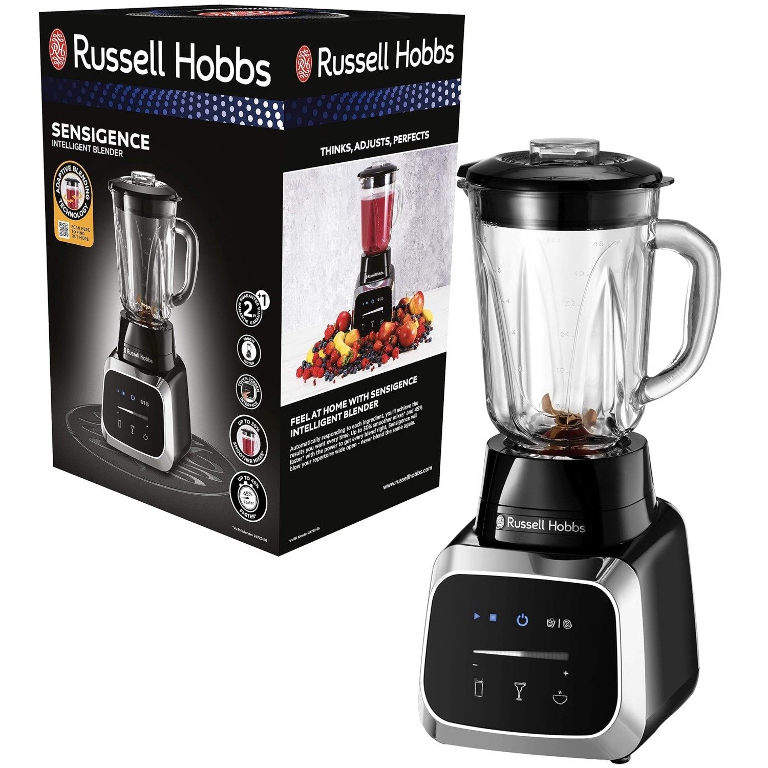 RUSSELL HOBBS Standmixer Sensigence intelligenter Glas-Standmixer, 1000 W, Touchscreen Mixer Timer Smoothie-Maker Milch-Maker Ice Crusher 1.000W
