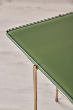 carla&marge Beistelltisch Lou (Tisch mit grüner Platte aus Glas und goldfarbenem Fußgestell aus Eisen, 45x50x50 cm (HxBxT), Couchtisch mit gefärbter Glasplatte in Grün