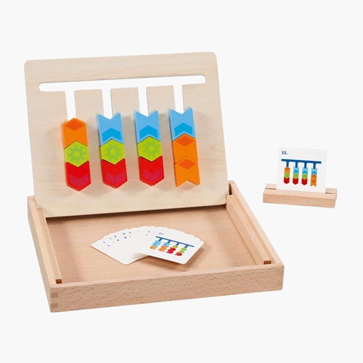 goki Lernspielzeug Farbsortierbrett im Holzkasten, aufstellbar (packung, set), Schwierigkeitsstufen für Anfänger und Fortgeschrittene