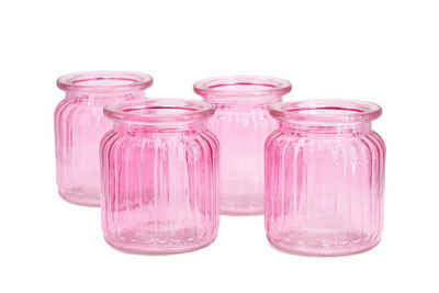 Creativery Windlicht, Windlicht Glas gerillt 8x9cm 4er Set rosa
