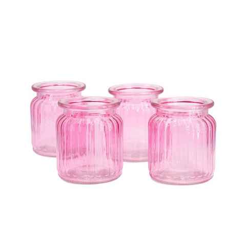 Creativery Windlicht, Windlicht Glas gerillt 8x9cm 4er Set rosa