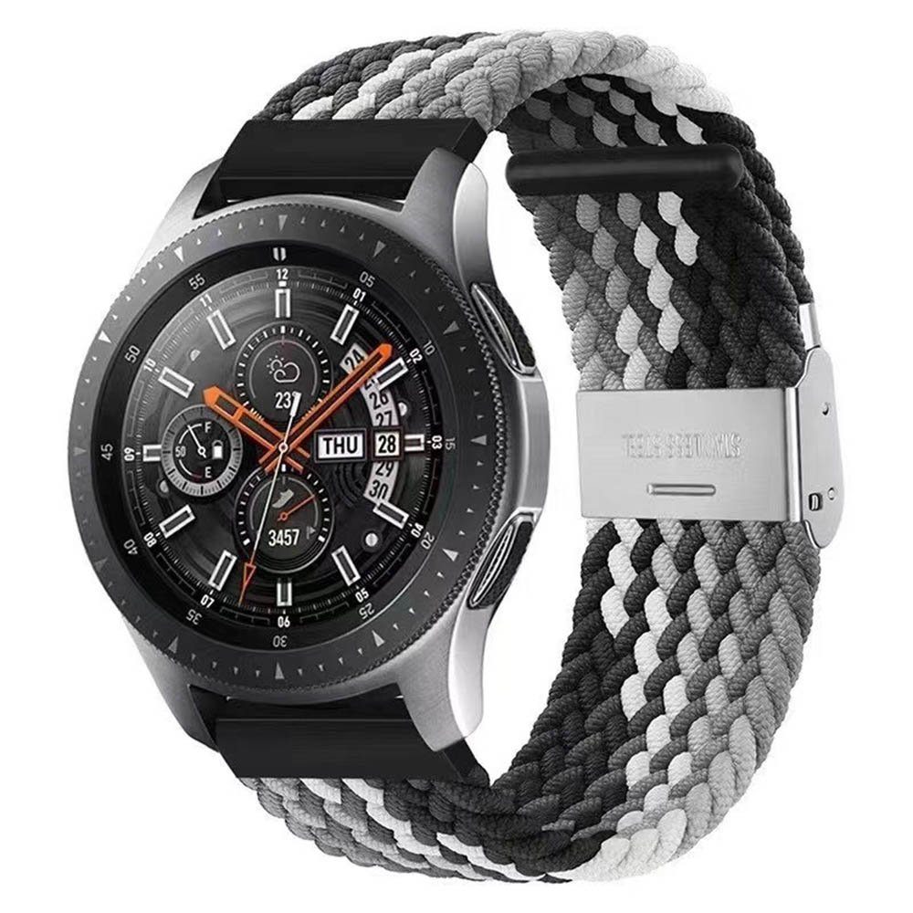 BTTO Uhrenarmband Nylonband Elastisches Armband 20 mm/22 mm, 6 Farben Uhrenarmband, SmartWatch-Armband für Samsung Galaxy Watch/Huawei Watch/Garmin/Fossi Grau und Weiß