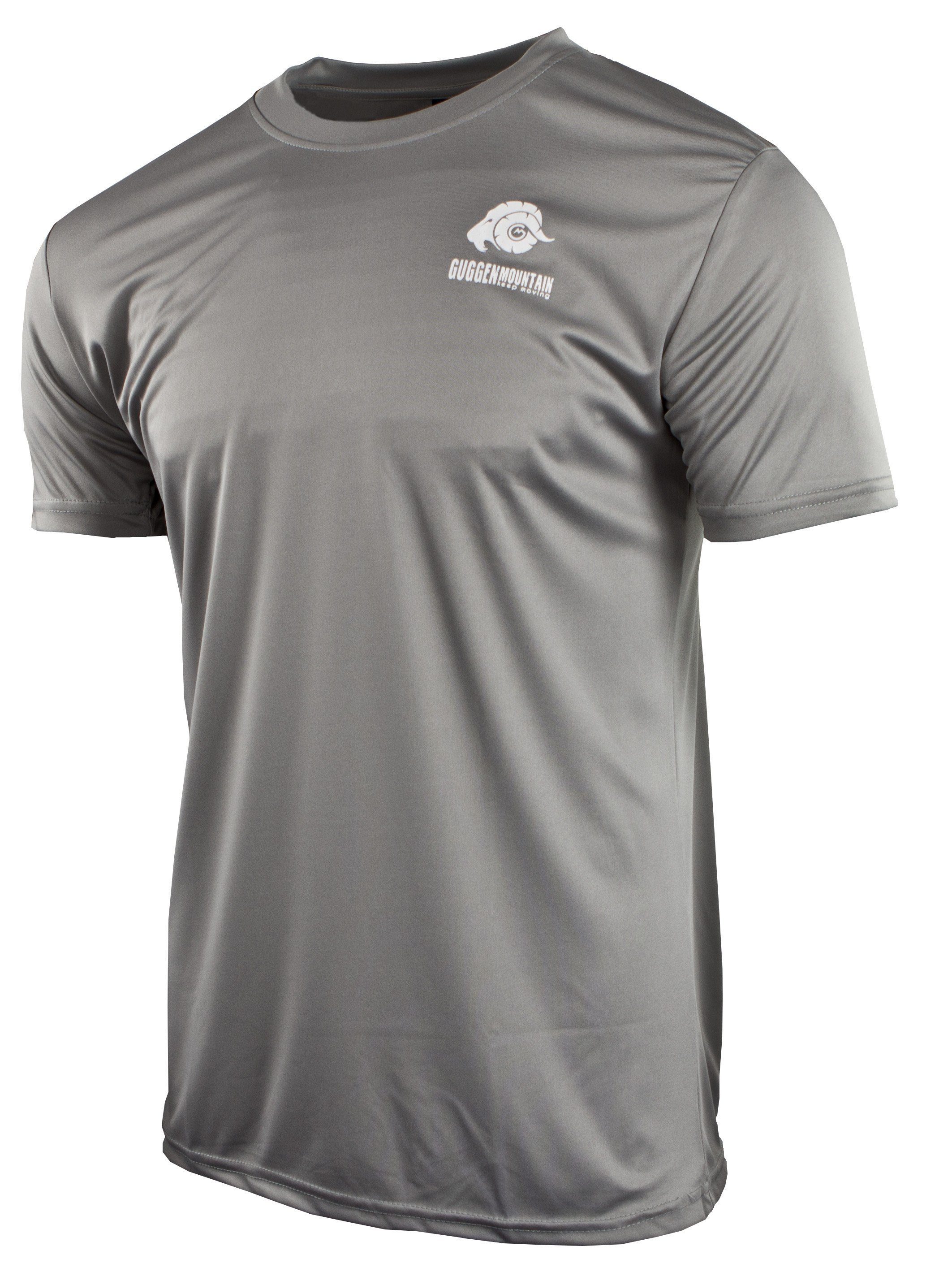 GUGGEN Dunkelgrau-MIT-Logo Unifarben, Funktionsshirt Logo Kurzarm Sportshirt Funktionsshirt T-Shirt FW04 Mountain Herren in