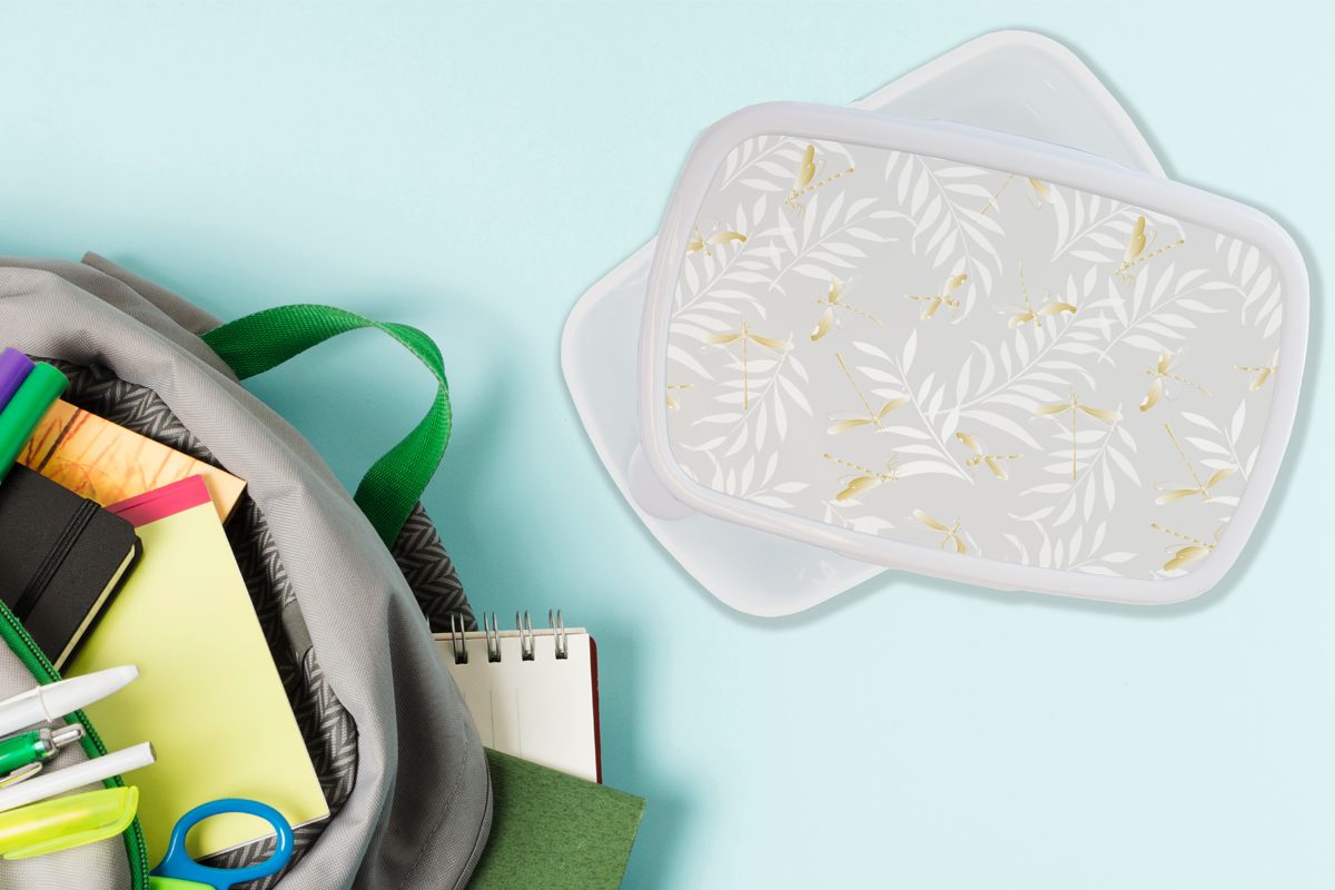 MuchoWow Brotbox - Kunststoff, - Mädchen Libelle Gold, Brotdose, und Erwachsene, weiß Kinder für Muster Jungs Lunchbox (2-tlg), und für
