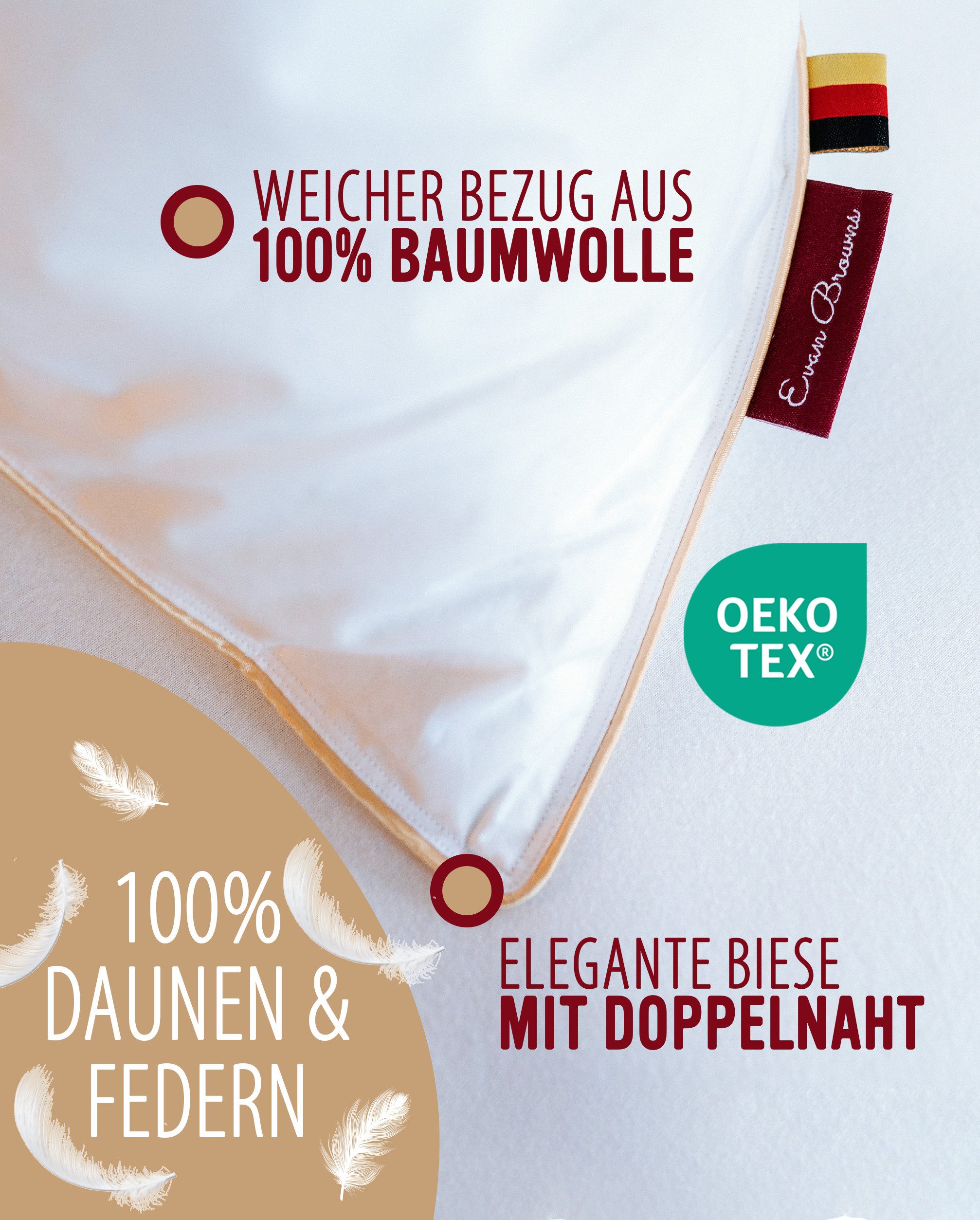 EVAN BROWNS Federbettdecke mit Baumwollbezug und Kassettensteppung Waschbar bei 30 °C, Füllung: 90% Federn und 10% Daunen, 135x200 cm, 90 % Federn, 10 % Daunen, – Bild 4 von 5