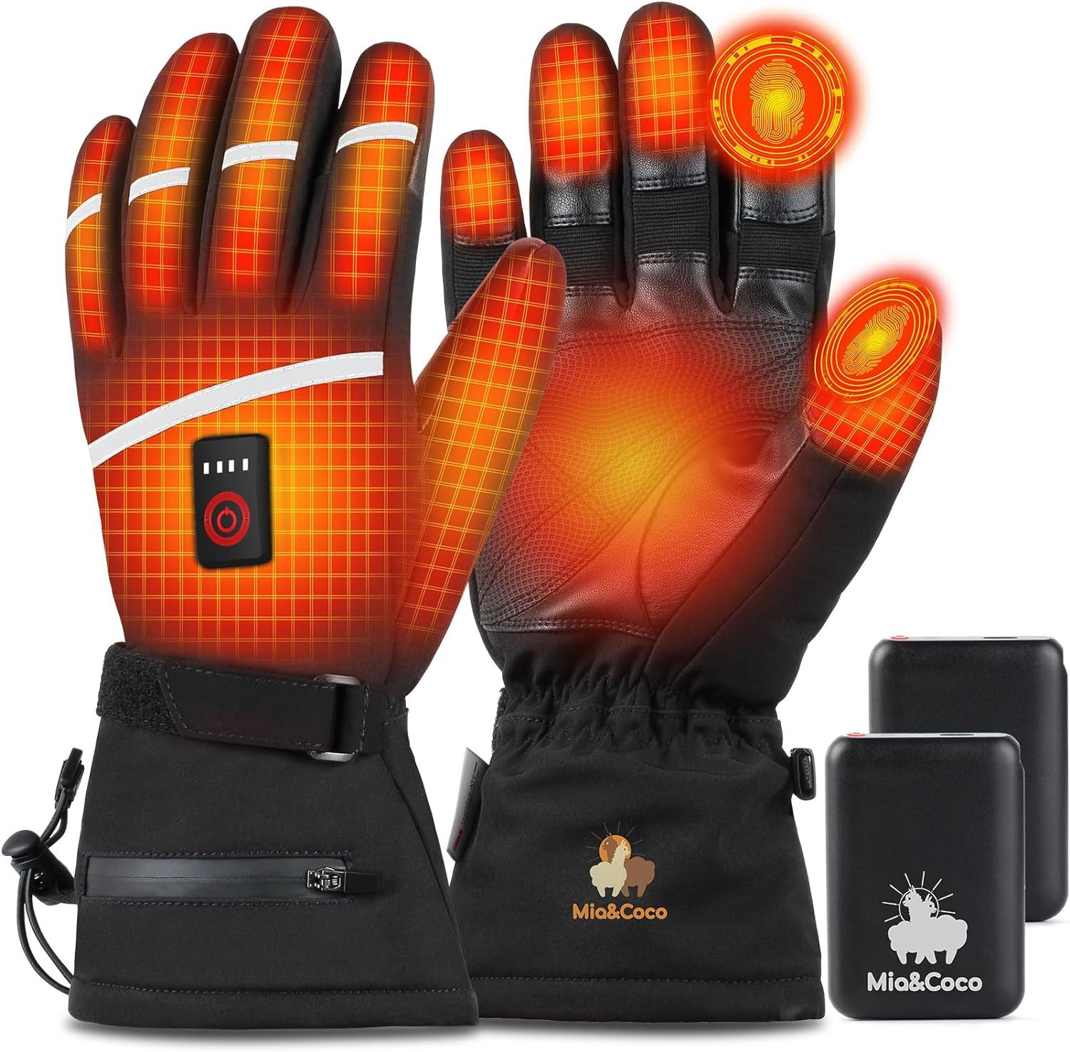Mia&Coco Skihandschuhe Beheizbare Handschuhe für Herren Damen, 3 Stufige Ski Handschuhe (Set) Heizung, Intelligente Temperaturregelung, Atmungsaktiv und rutschfest