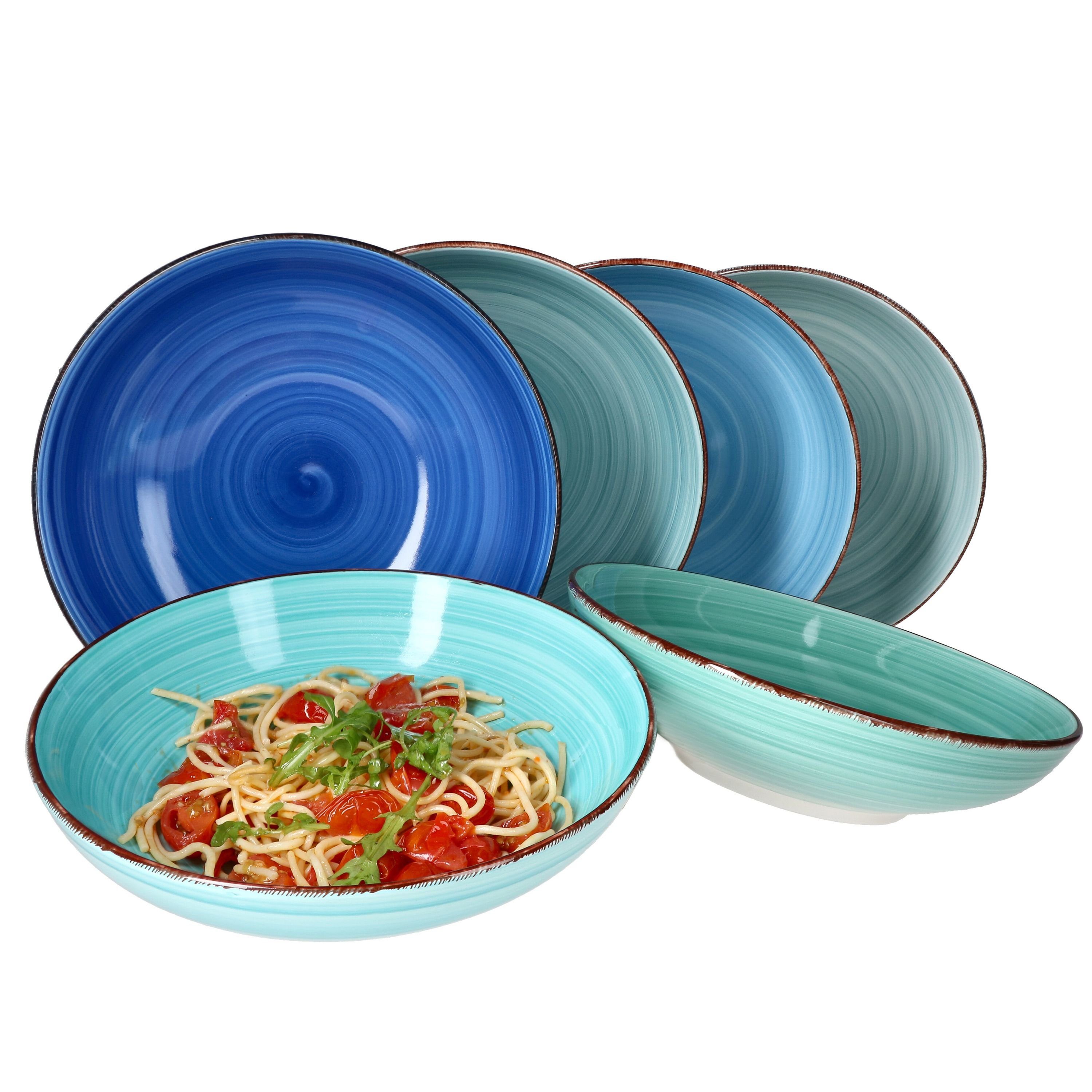 MamboCat Pastateller Blue 6er Set Spaghetti-Teller tief 800ml Schüssel Servier-Schale
