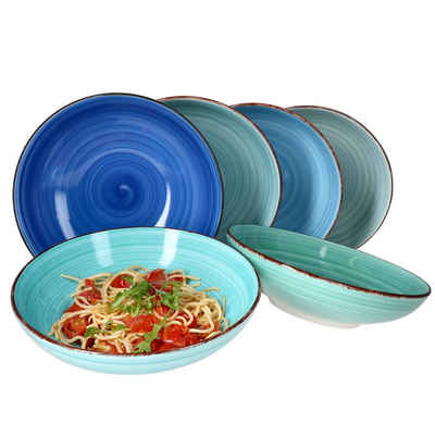 MamboCat Паста тарелка Blue 6er Set Spaghetti-Teller tief 800ml Schüssel Servier-Schale