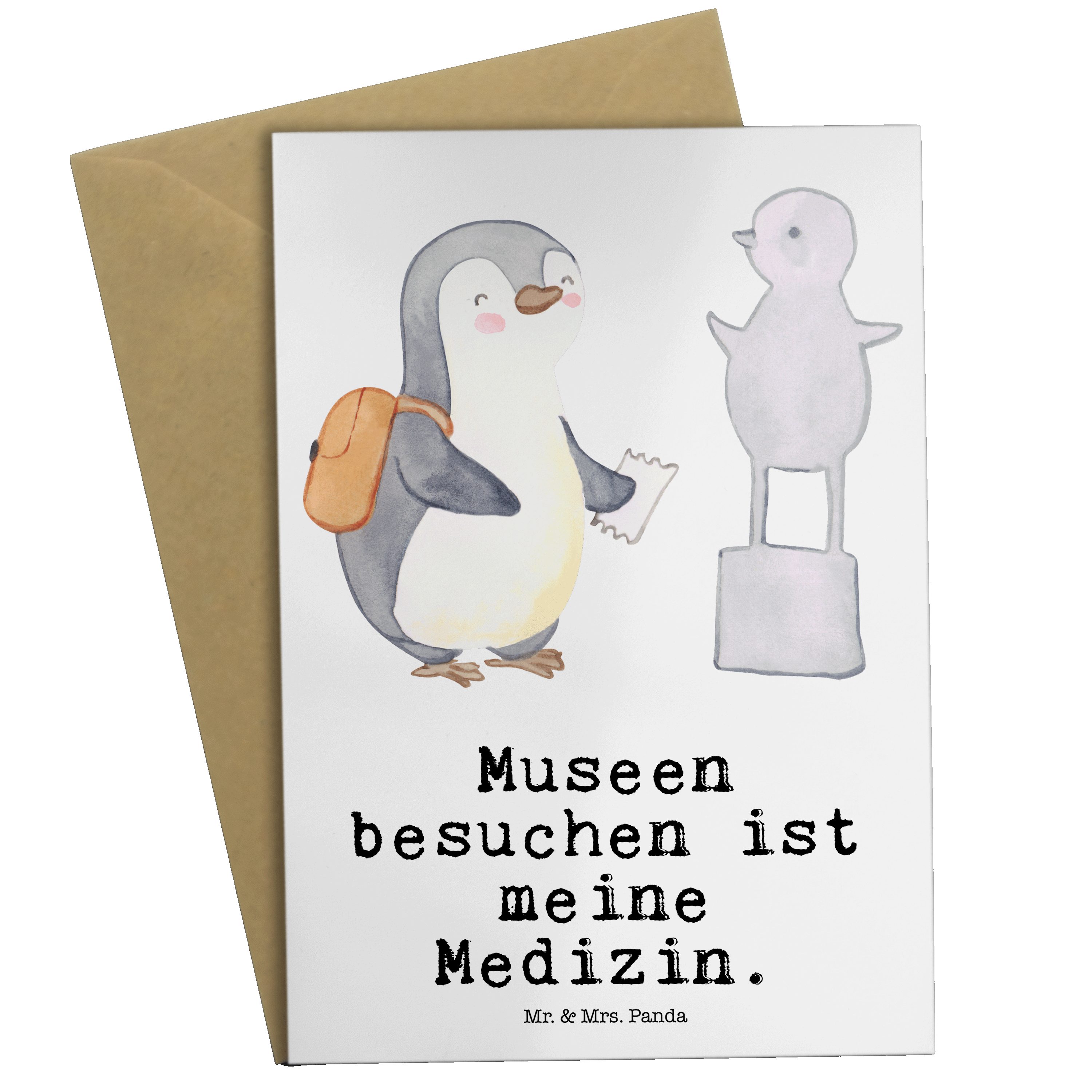 Mr. & Mrs. Panda Grußkarte Pinguin Museum besuchen Medizin - Weiß - Geschenk, Geburtstagskarte