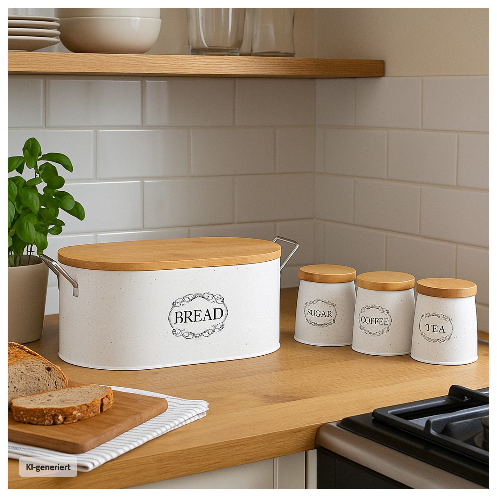 Neuetischkultur Vorratsdose Brot-, Kaffee-, Tee- und Zuckervorratsdose, Eisen, (Set, 4-tlg., 1 Brotkasten, 3 Vorratsdosen), Vorratsdosen für Trockenlebensmittel