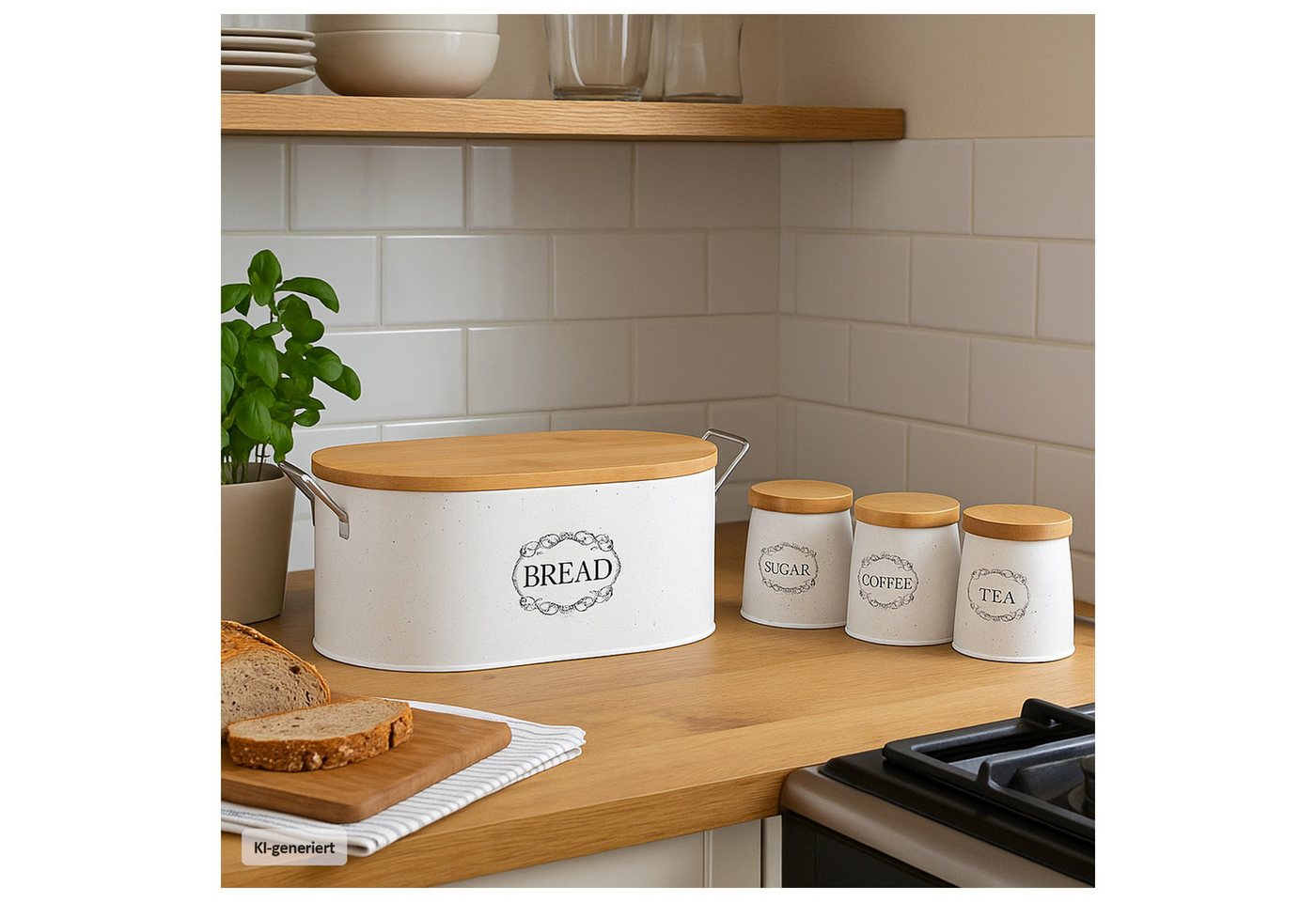 Neuetischkultur Vorratsdose Brot-, Kaffee-, Tee- und Zuckervorratsdose, Eisen, (Set, 4-tlg., 1 Brotkasten, 3 Vorratsdosen), Vorratsdosen für Trockenlebensmittel