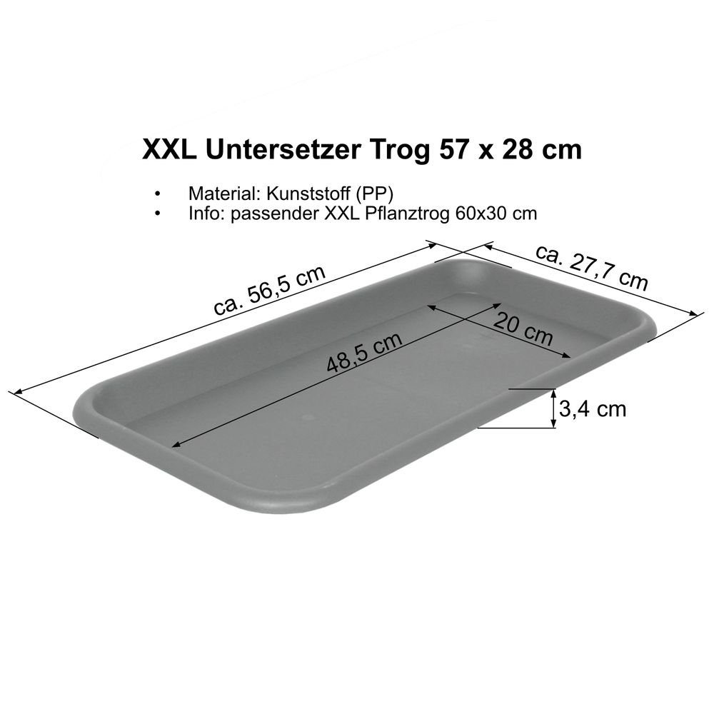 Kunststoff-Unterteller 57x28 wetterfestes - cm länglicher - Anthrazit MePla für - UV-beständig - Pflanzentrog Pflanzkübel - Heimwerkercenter Pflanzgefäß Blumentopf-Untersetzer