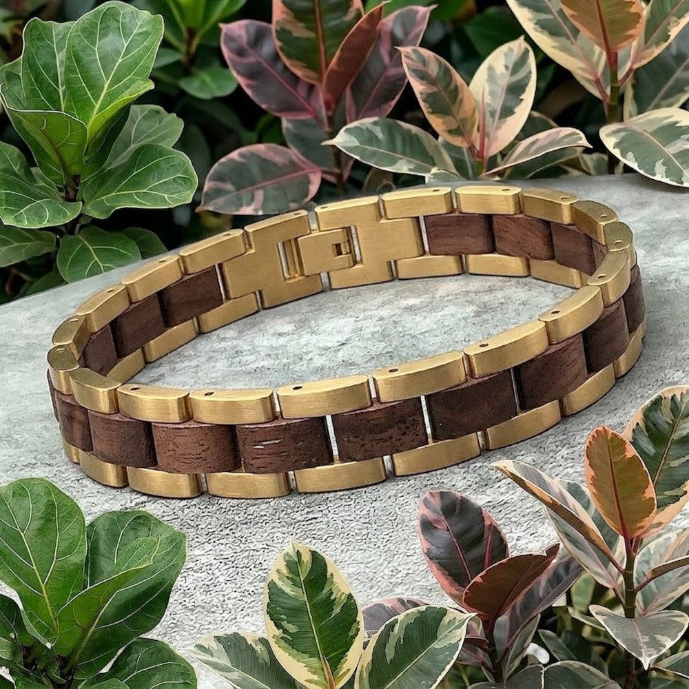 Holzwerk Edelstahlarmband Designer Holz Armband, Armkette Gliederarmband, inklusive Armbandkürzer, Holz Unikate, ideal auch als Geschenk