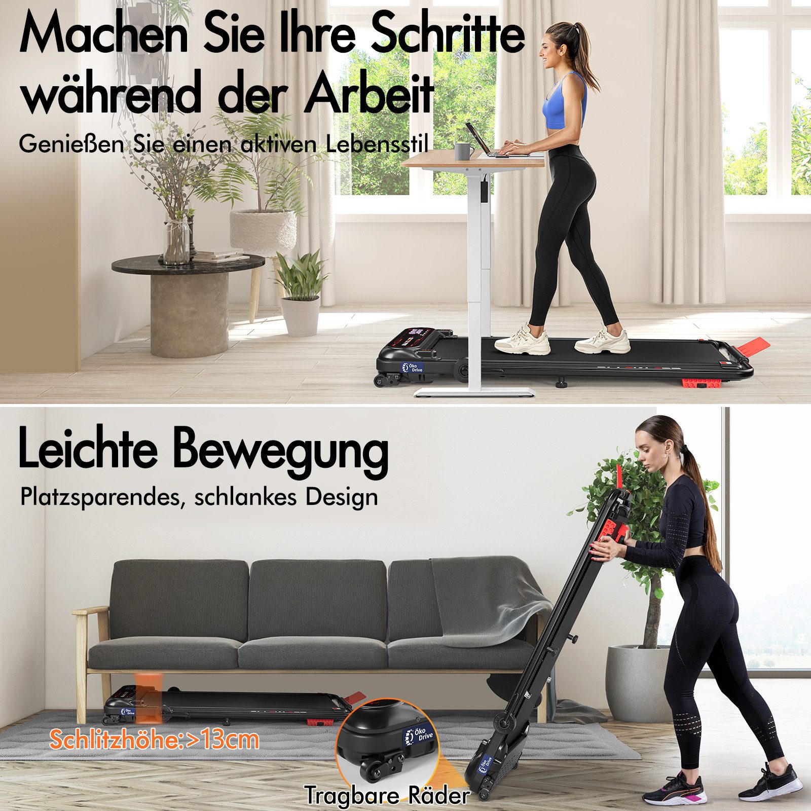 BLACK LORD Laufband 3,0PS Motor, 12 km/h, mit Steigung, Bluetooth App Steuerung, 390mm, 3 Stufen Neigung, LED Display, Fernbedienung, Untertisch