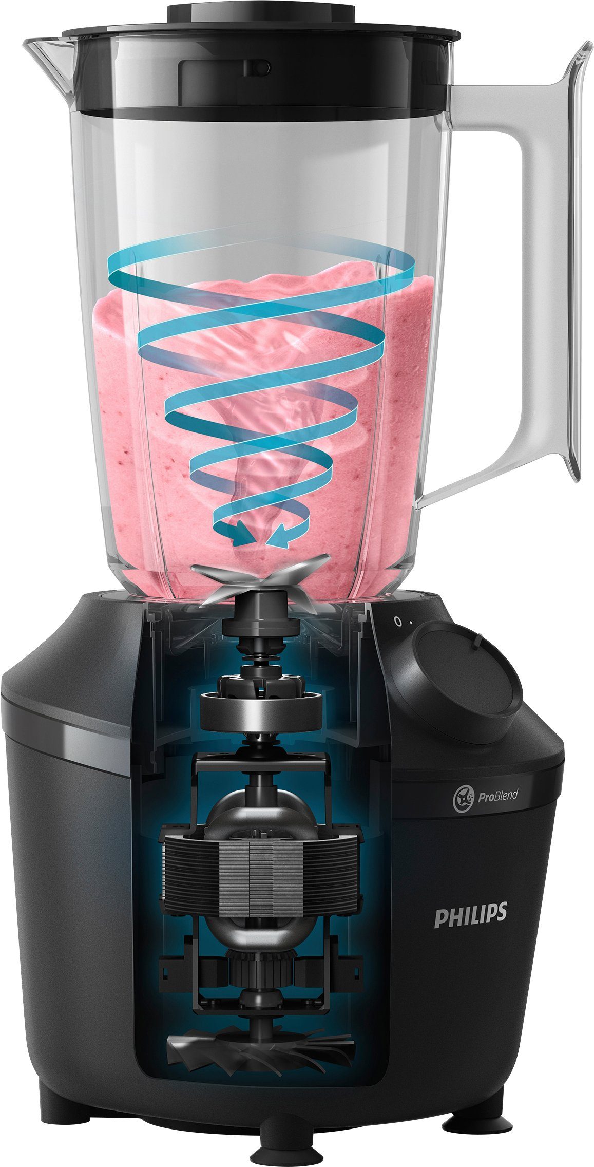 Philips Standmixer HR2041/41 3000 Series, mit ProBlend-Technologie, 450 W, 1,9L-Behälter und 1 Geschwindigkeitsstufe + Impulseinstellung; Schwarz