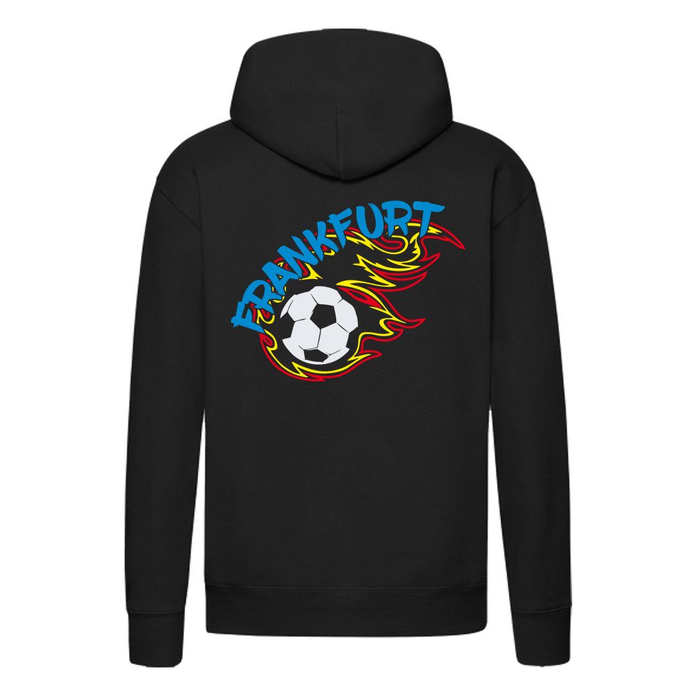 G-graphics Hoodie Frankfurt in flames – Feuer-Fussball (blau) – mit Front- & Backprint Unisex Pullover mit einem Motiv für den echten Fan