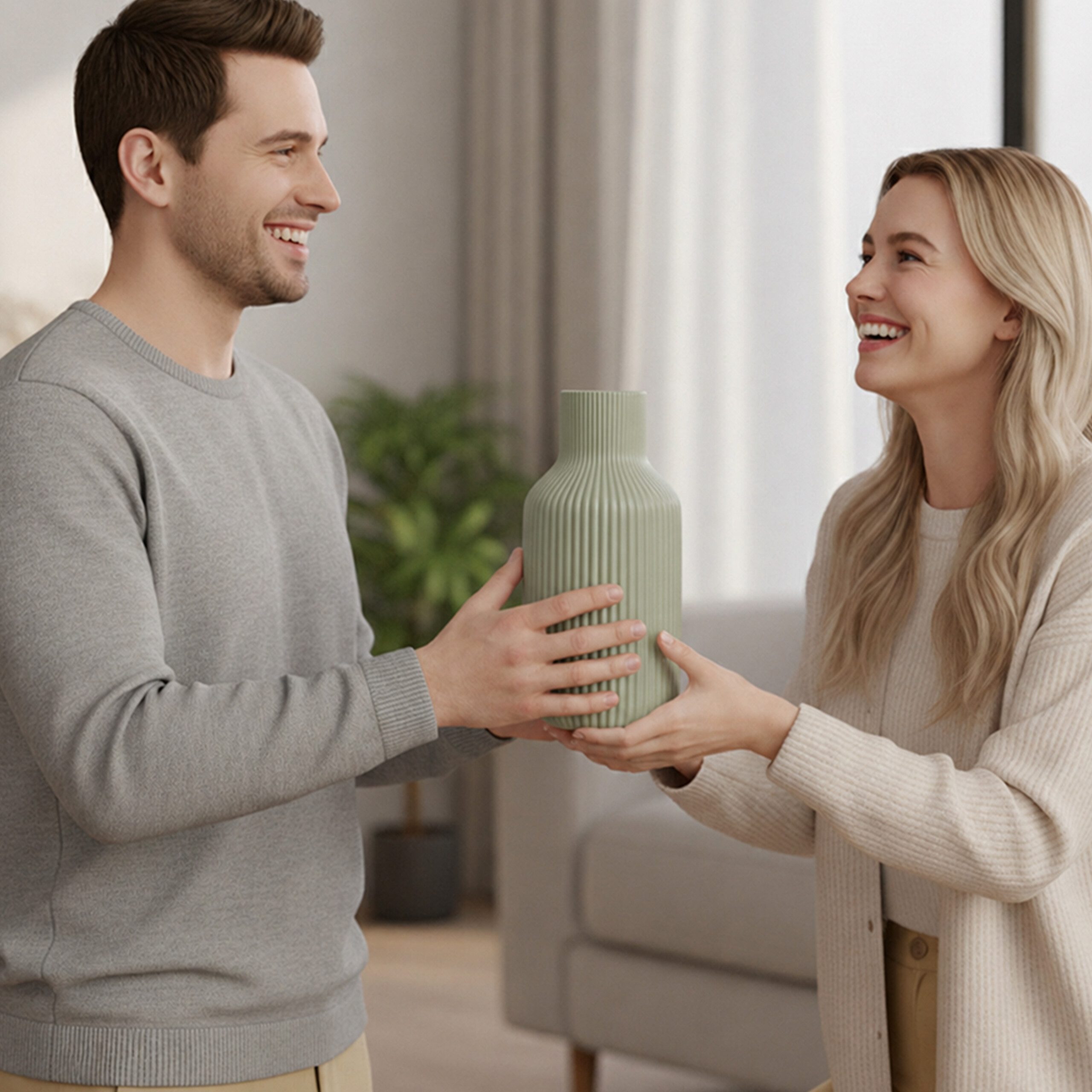 relaxdays Tischvase Vasen 3er Set aus Keramik, Salbei