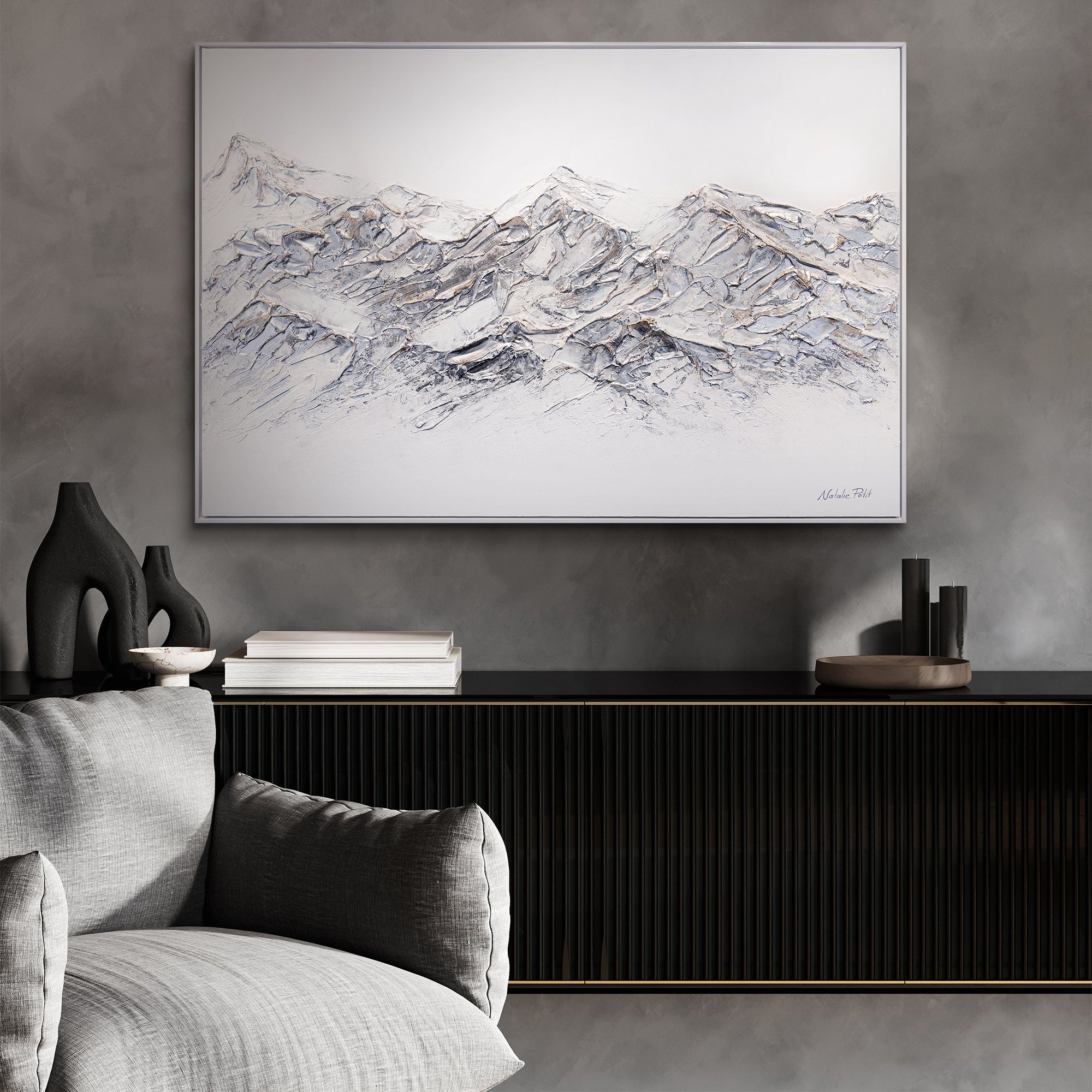 YS-Art Gemälde Himmlische Schönheit, Berge Rahmen Mit Weiß in