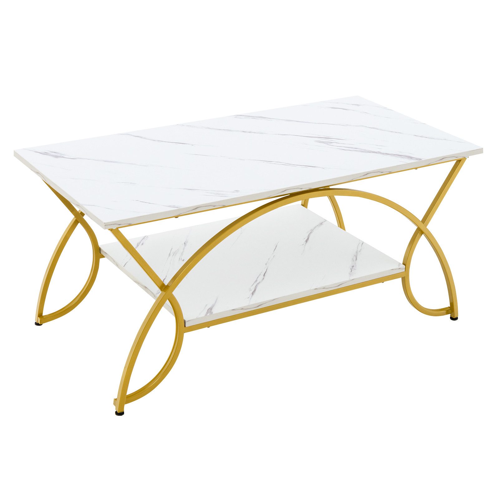 COSTWAY Couchtisch Marmor, mit Ablage & goldenem Metallbeinen, 100x50x45cm günstig online kaufen
