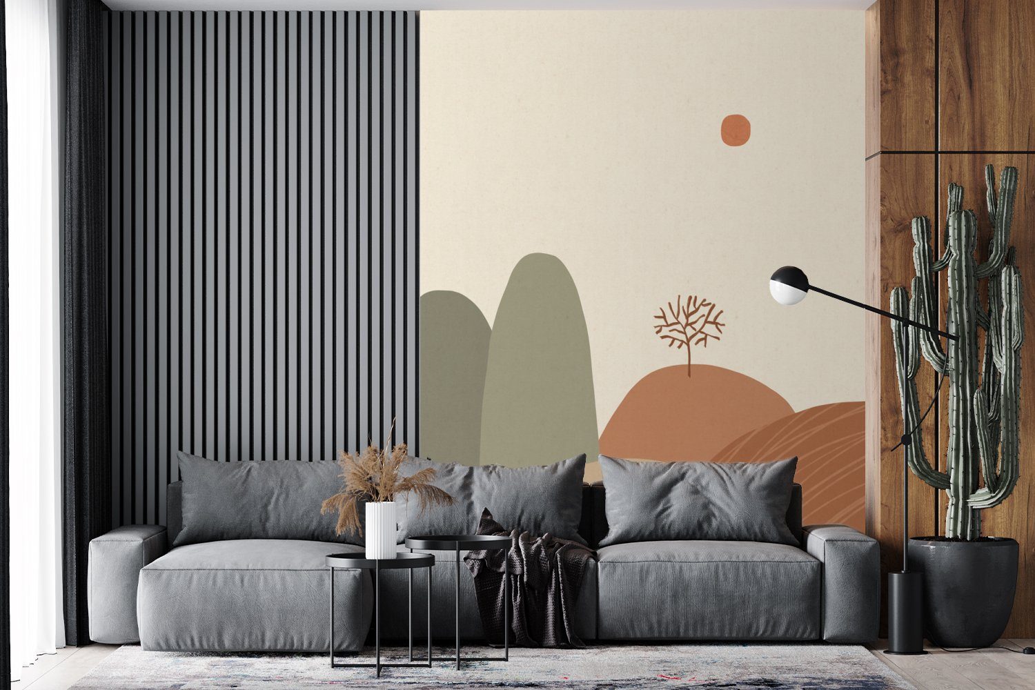 Wohnzimmer, St), - bedruckt, Pastell Tapete Vinyl Abstrakt, Wandtapete für Montagefertig Fototapete - Matt, MuchoWow Landschaft (4 Berge -