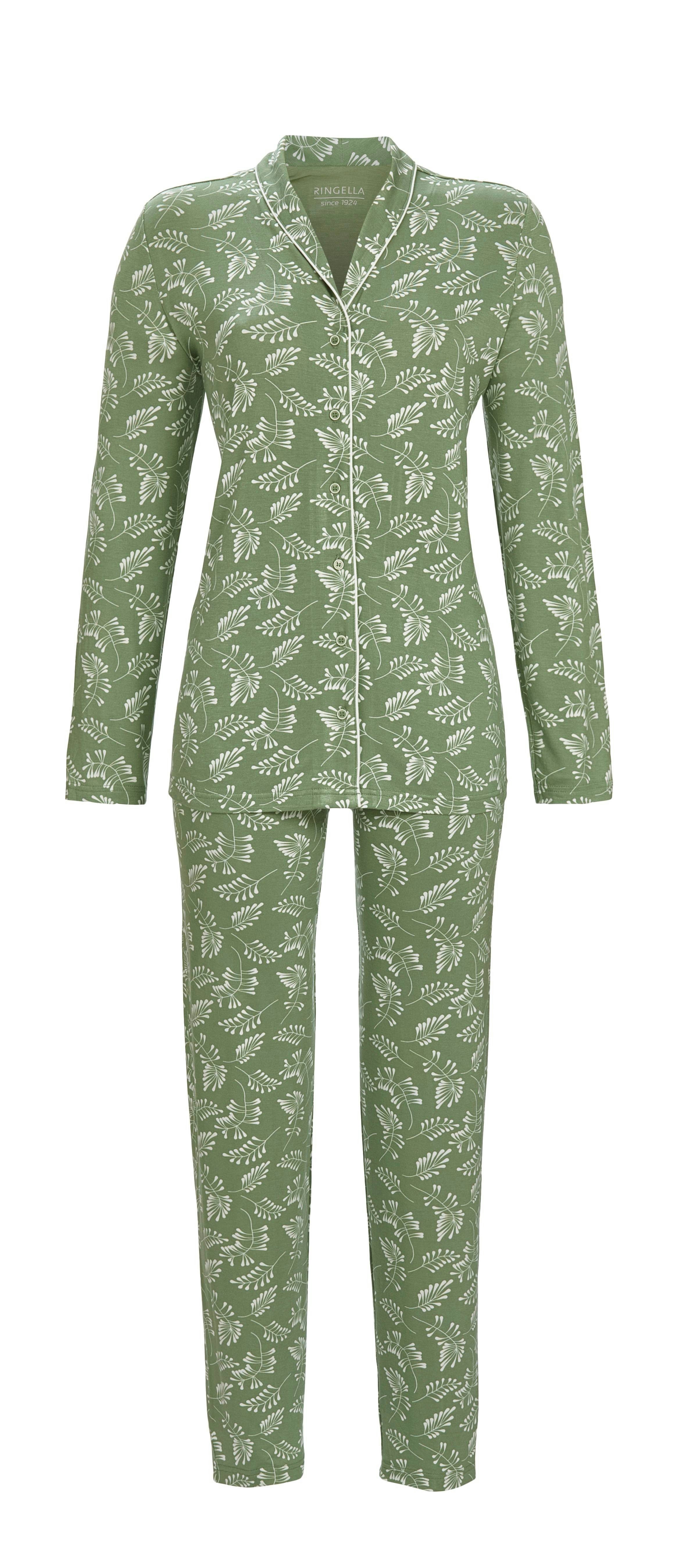 Ringella Pyjama durchgeknöpft mit Schalrevers abstraktes Blätterdessin