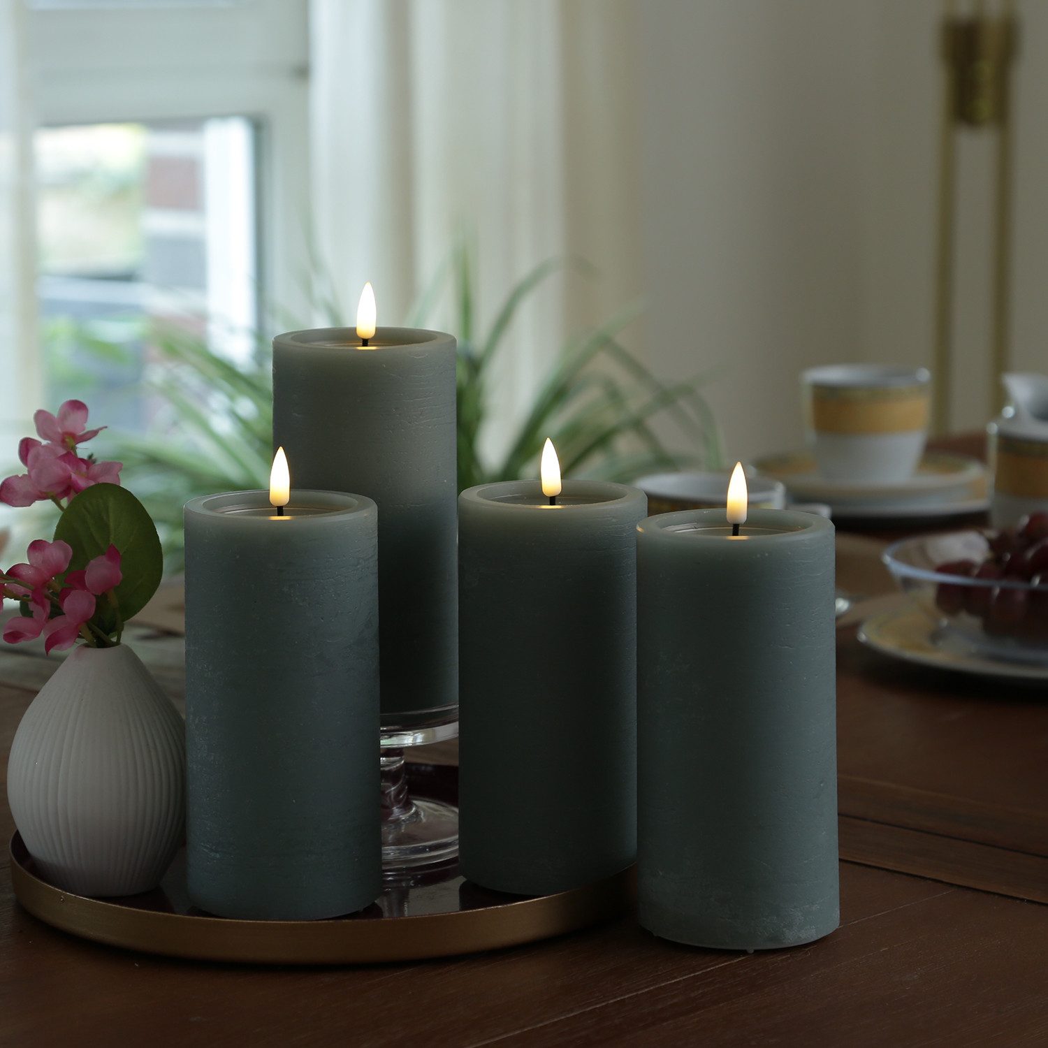 UNIQUE candles LED-Kerze LED Kerzenset UNIQUE Rustik-Optik H: 15cm mit Batterien Fernb. 4er Set, LED Classic, warmweiß (2100K bis 3000K)