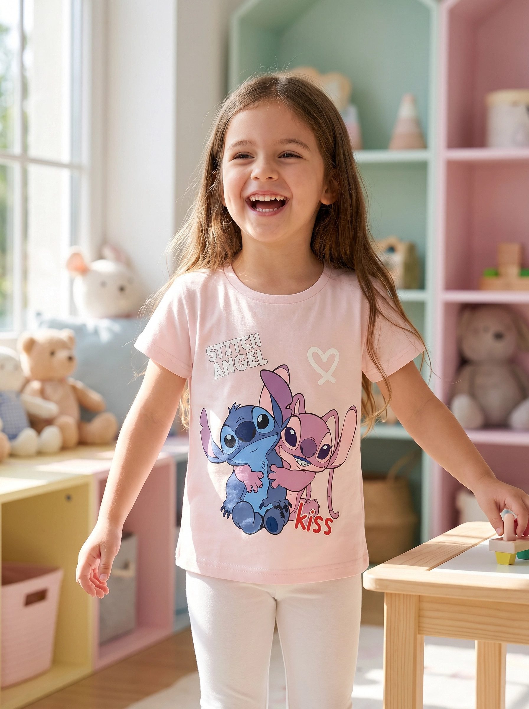 Disney Print-Shirt Disney Stitch Angel Kinder Mädchen T-Shirt Kurzarm Shirt (1-tlg) Gr. 98 bis 128 - 100% Baumwolle