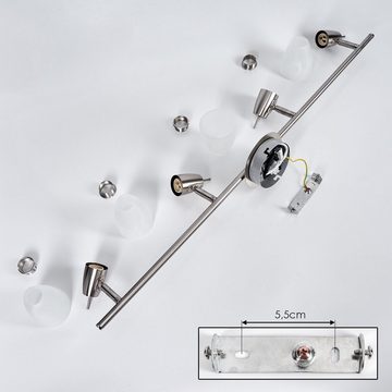 hofstein Deckenleuchte moderne Deckenlampe aus Metall/Glas in Nickel-matt/Milchglas, LED wechselbar, 3000 Kelvin, mit verstellbaren Schirmen aus Glas (7cm), 4 x GU10 inkl., 400 Lumen