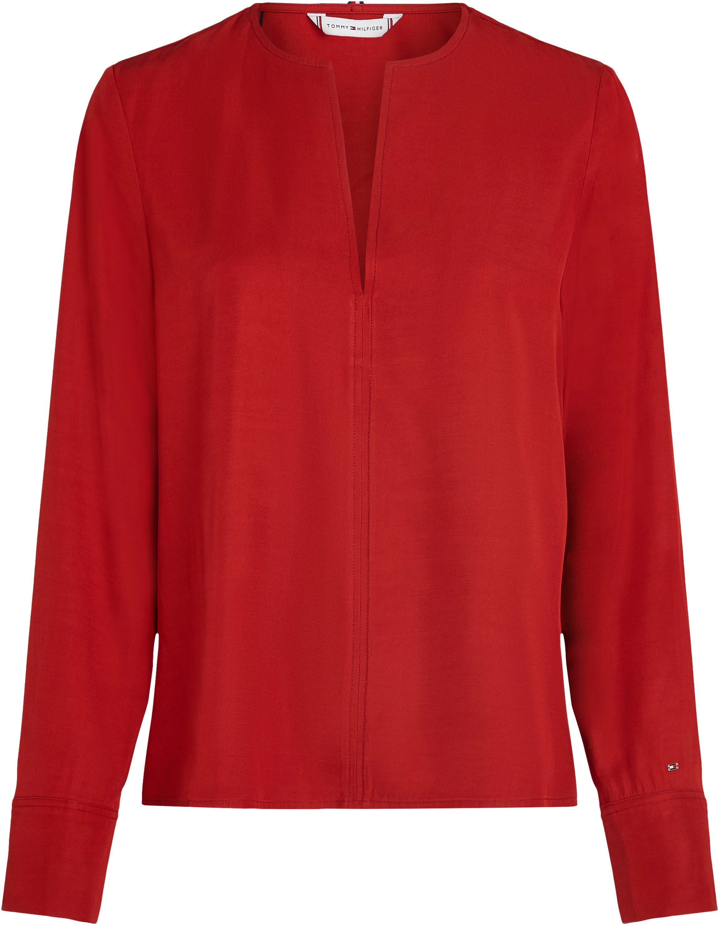 Tommy Hilfiger Klassische Bluse VISCOSE REGULAR V-NECK LS BLOUSE mit Tommy Hilfiger Flagge