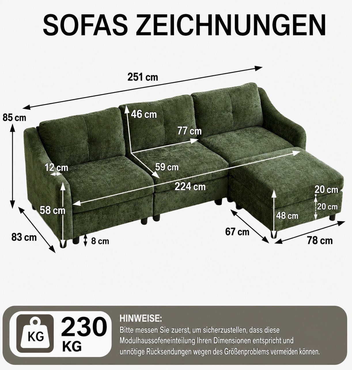 Jiexi Wohnlandschaft Ecksofa Mit Schlaffunktion Kordsofa, L oder U Form Couch