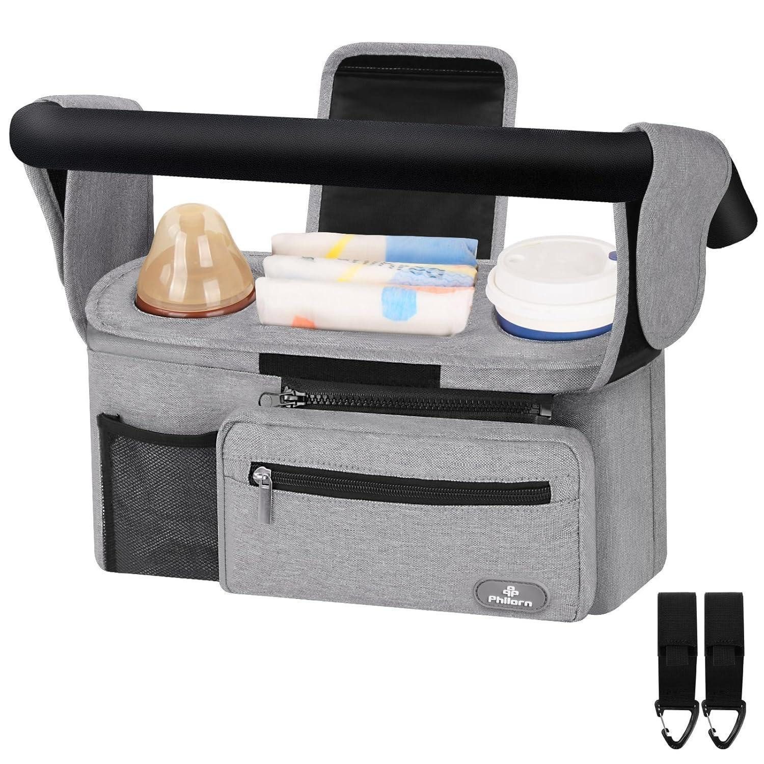 Kinderwagen-Tasche Kinderwagen Organizer Getränkehalter Buggy Tasche Stauraum Grau