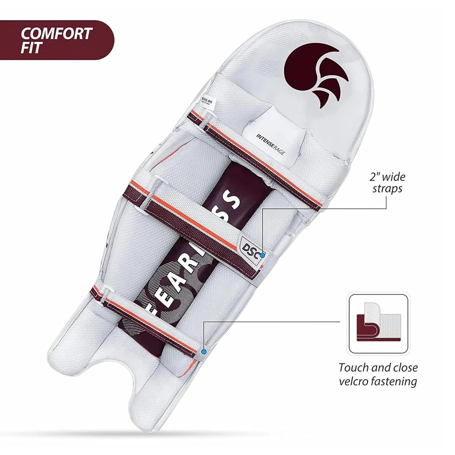 DSC Protektoren-Set Intense Rage Cricket-Schlagbeinschoner Für Männer & Jungen (Verkaufspaket: 1 Paar Batting Leg Guard, bietet erstklassigen Schutz und Komfort), Riemen mit gepolsterter Schnalle, Mit Stoff gefütterte Bolster