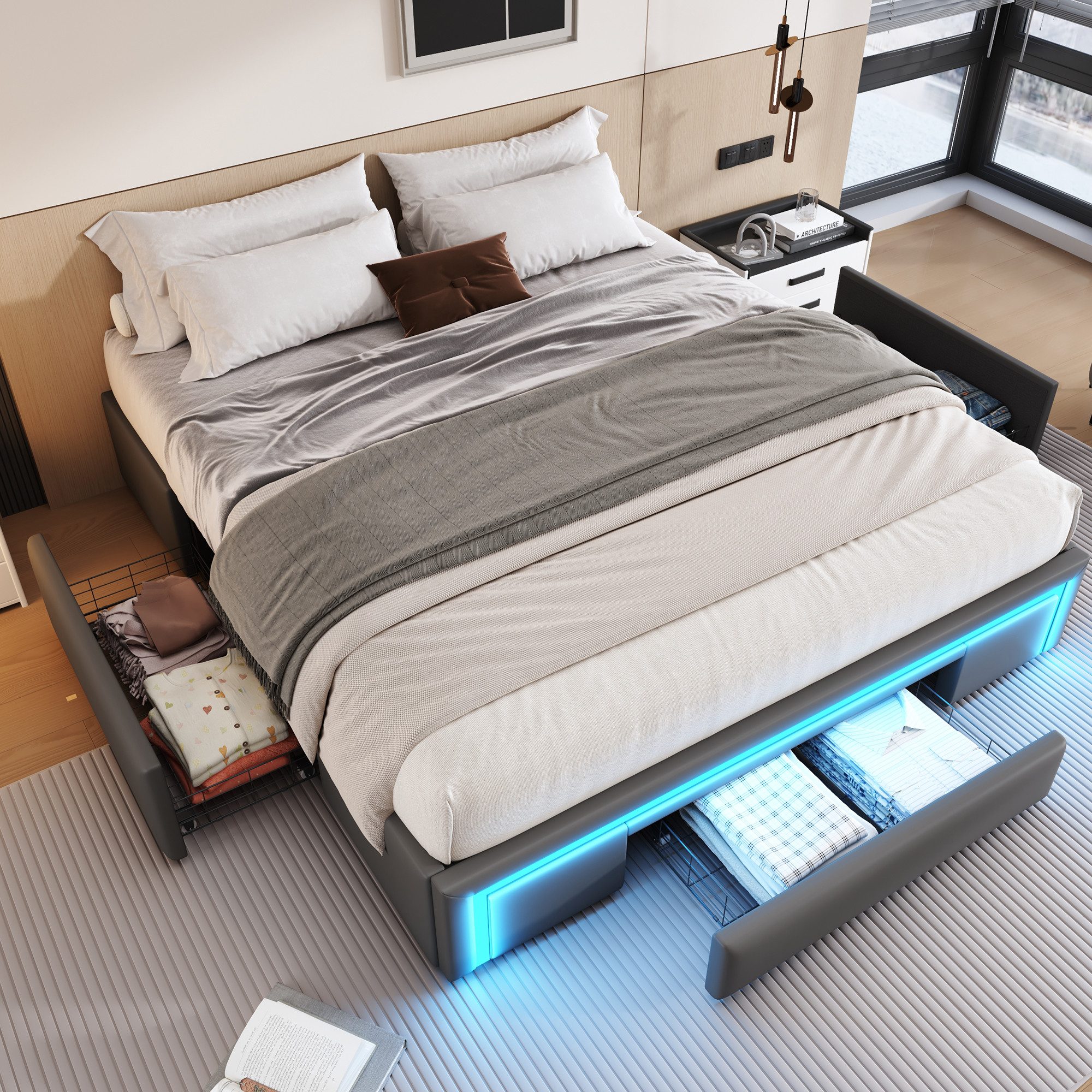 Flieks Polsterbett, Jugendbett Doppelbett 160x200cm ohne Kopfteil mit 3 Sch günstig online kaufen