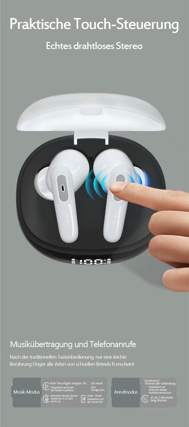 Bothergu In-Ear-Kopfhörer (mit und Mikrofon Tragbare Ladehülle)