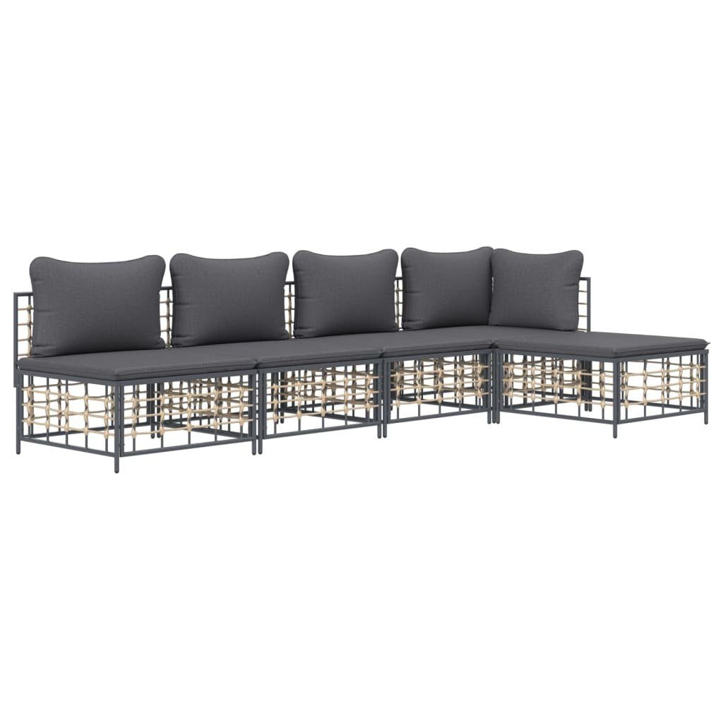 vidaXL Loungesofa 5-tlg. Garten-Lounge-Set mit Kissen Anthrazit Poly Rattan, 1 Teile